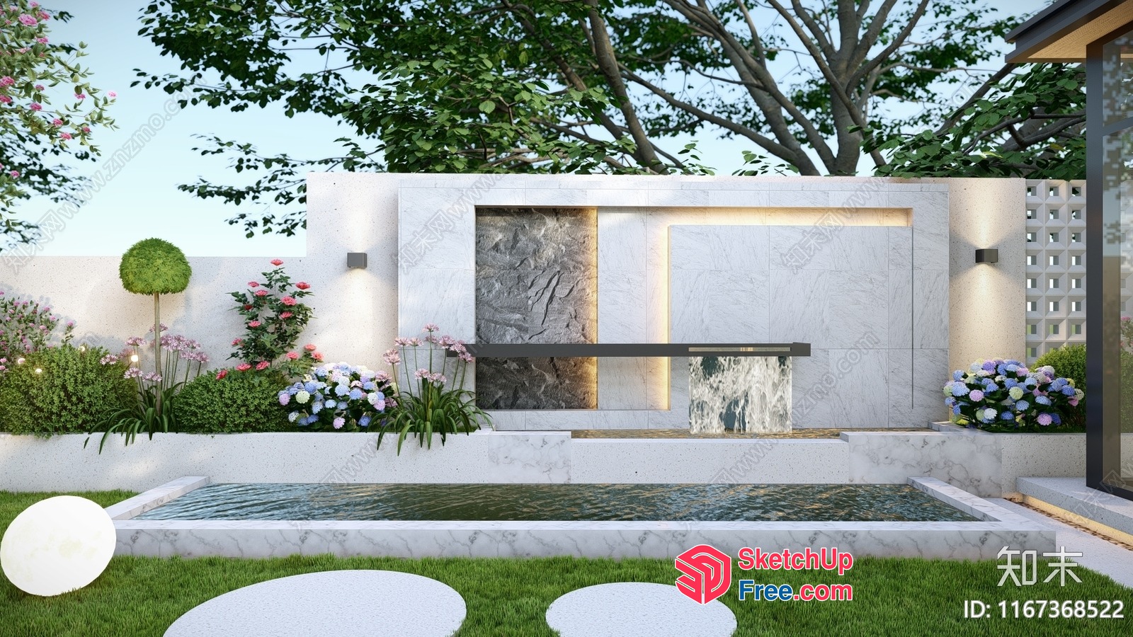 Elegant And Serene Outdoor Water Feature 3D SketchUp File