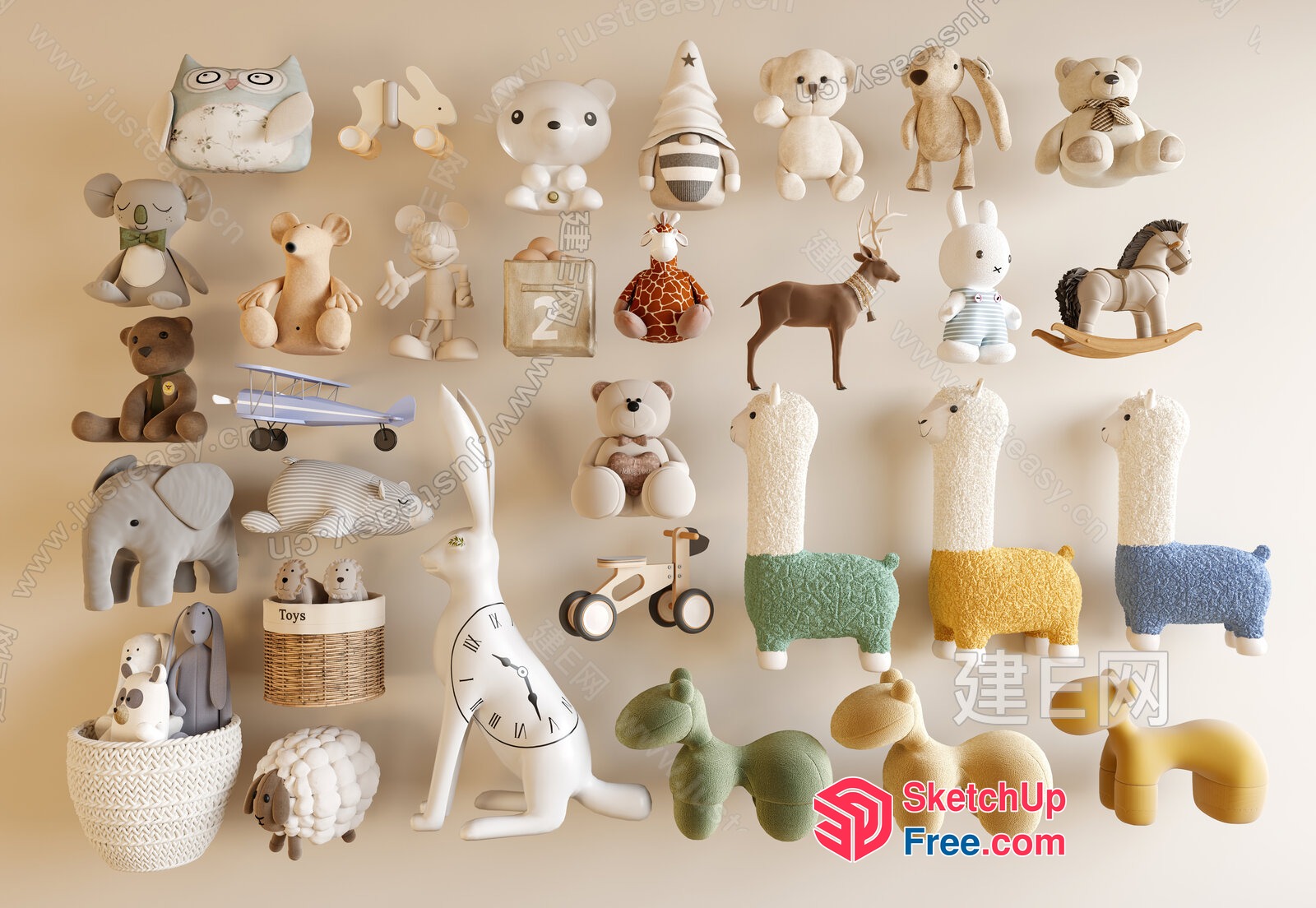 A Collection Of Colorful And Whimsical Animal Figurines 3D SketchUp File