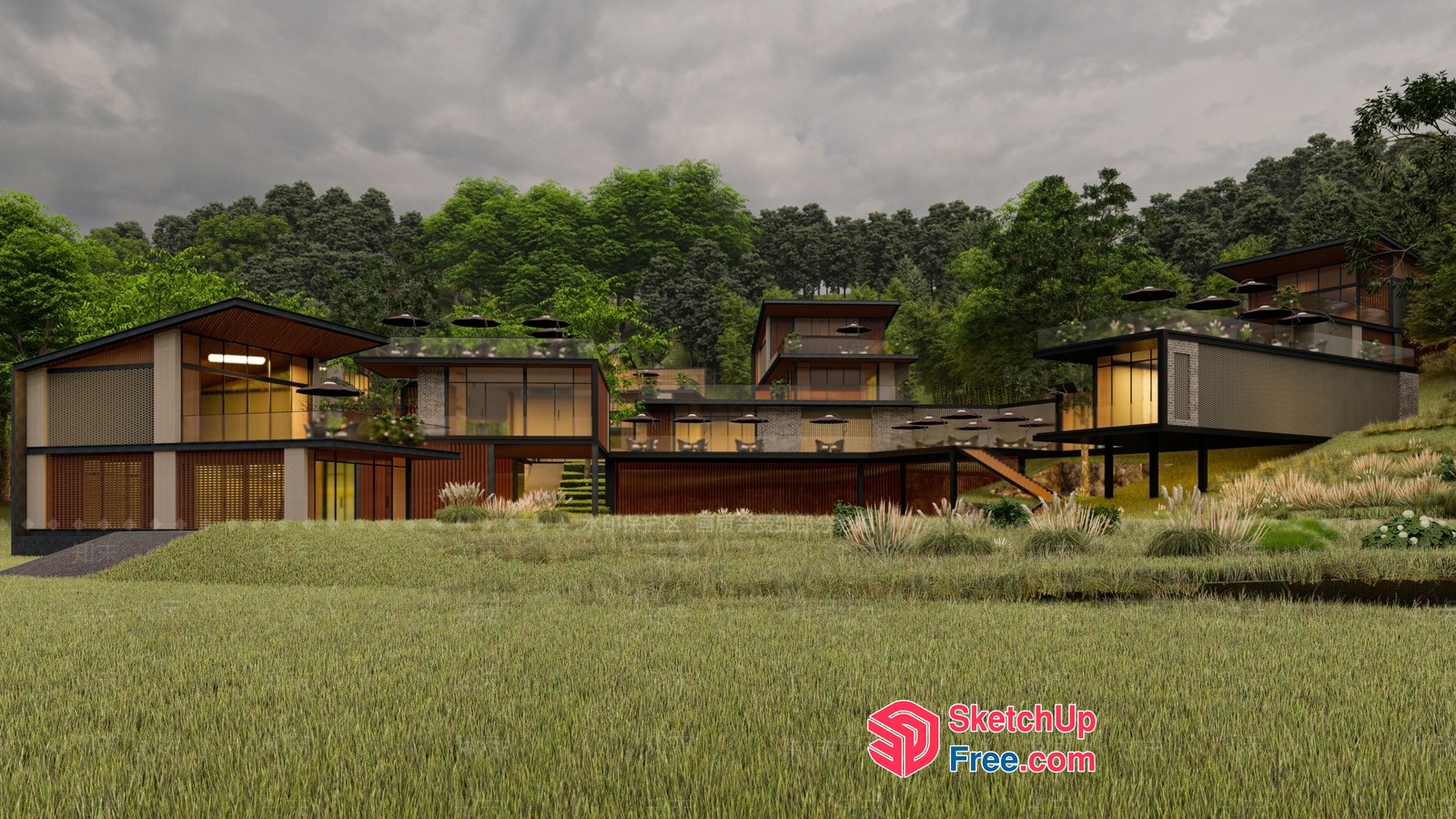 Modern Japanese-Inspired Villa With Sleek Glass Walls And Natural Wood Accents 3D SketchUp File