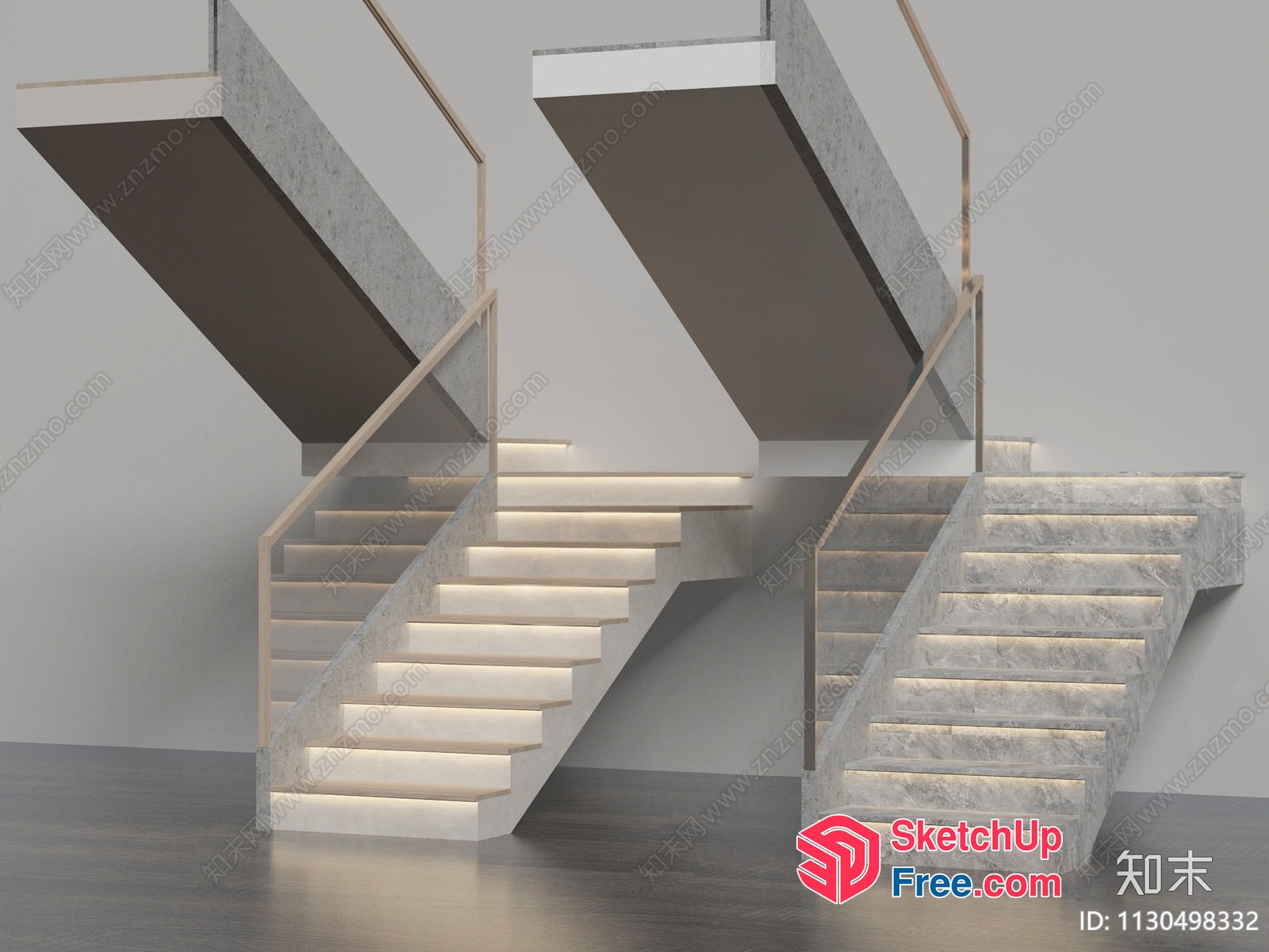 Stairway With Modern Marble And Lighted Steps 3D SketchUp File