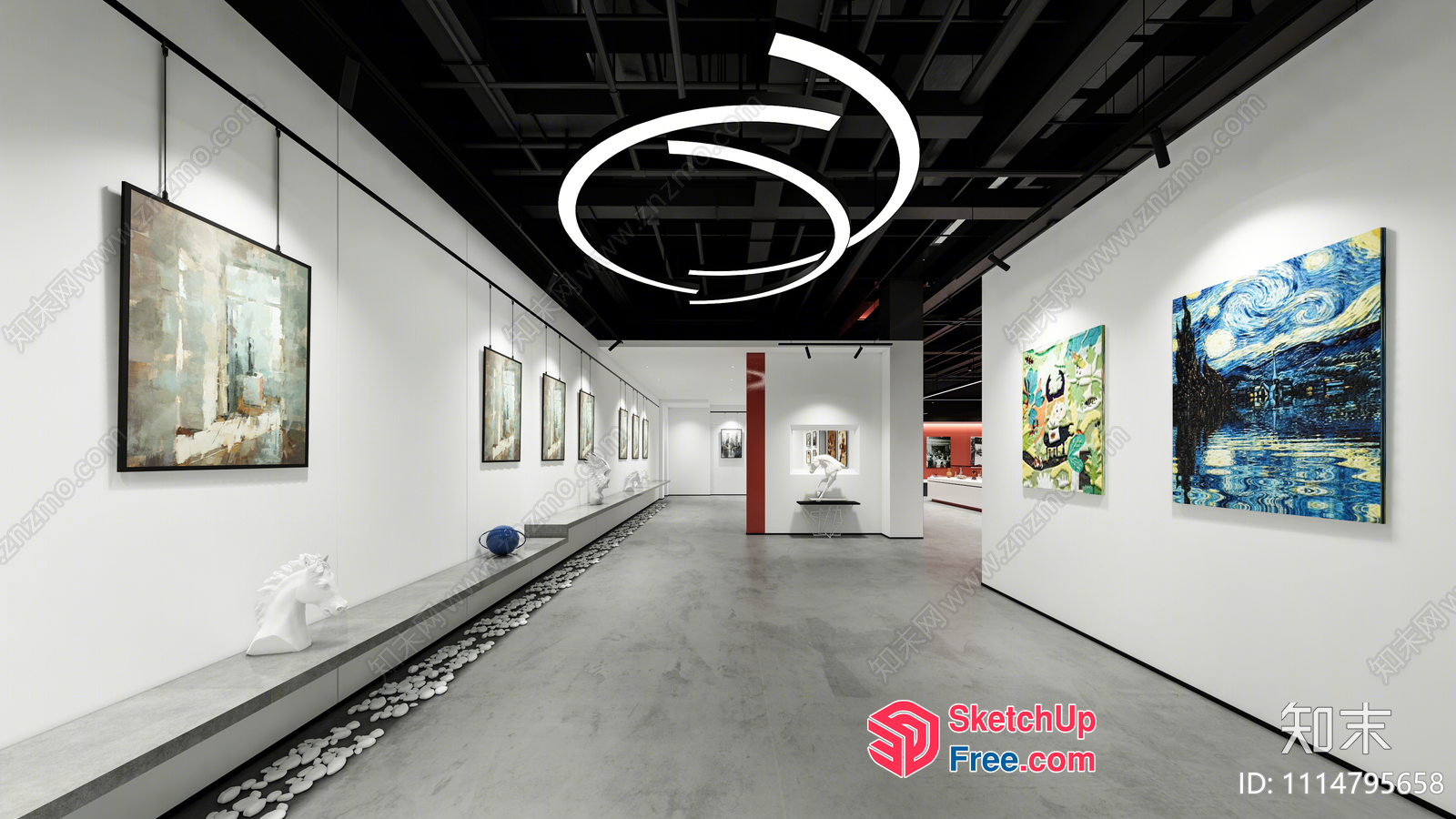 Modern Art Gallery With Abstract Paintings And Sculptures 3D SketchUp File