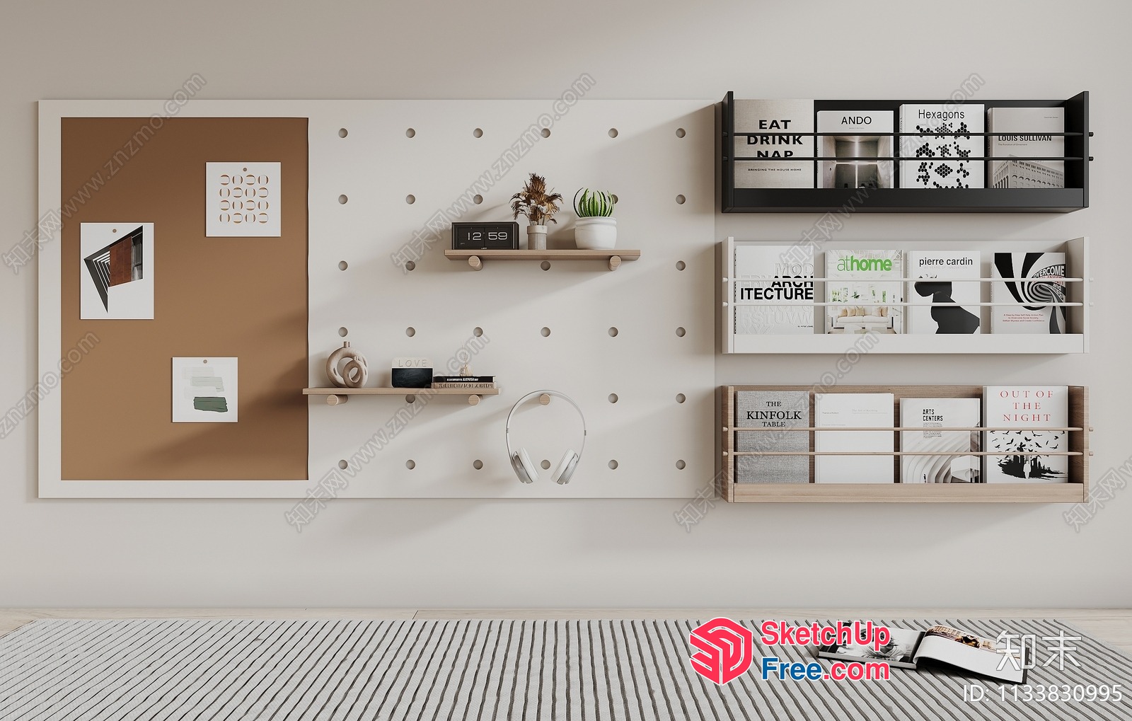 Modern Minimalist Wall Decor With Shelving And Bulletin Board 3D SketchUp File