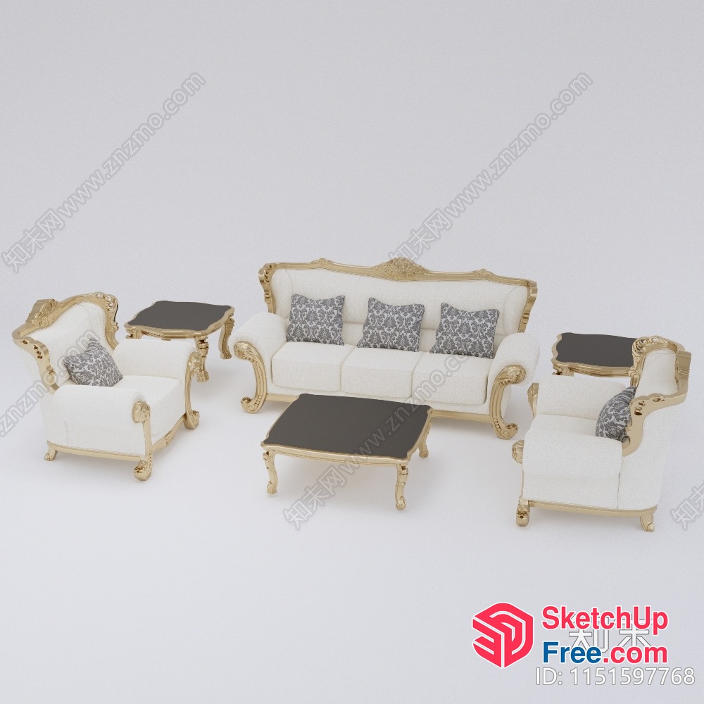 Elegant White And Gold Living Room Furniture 3D SketchUp File
