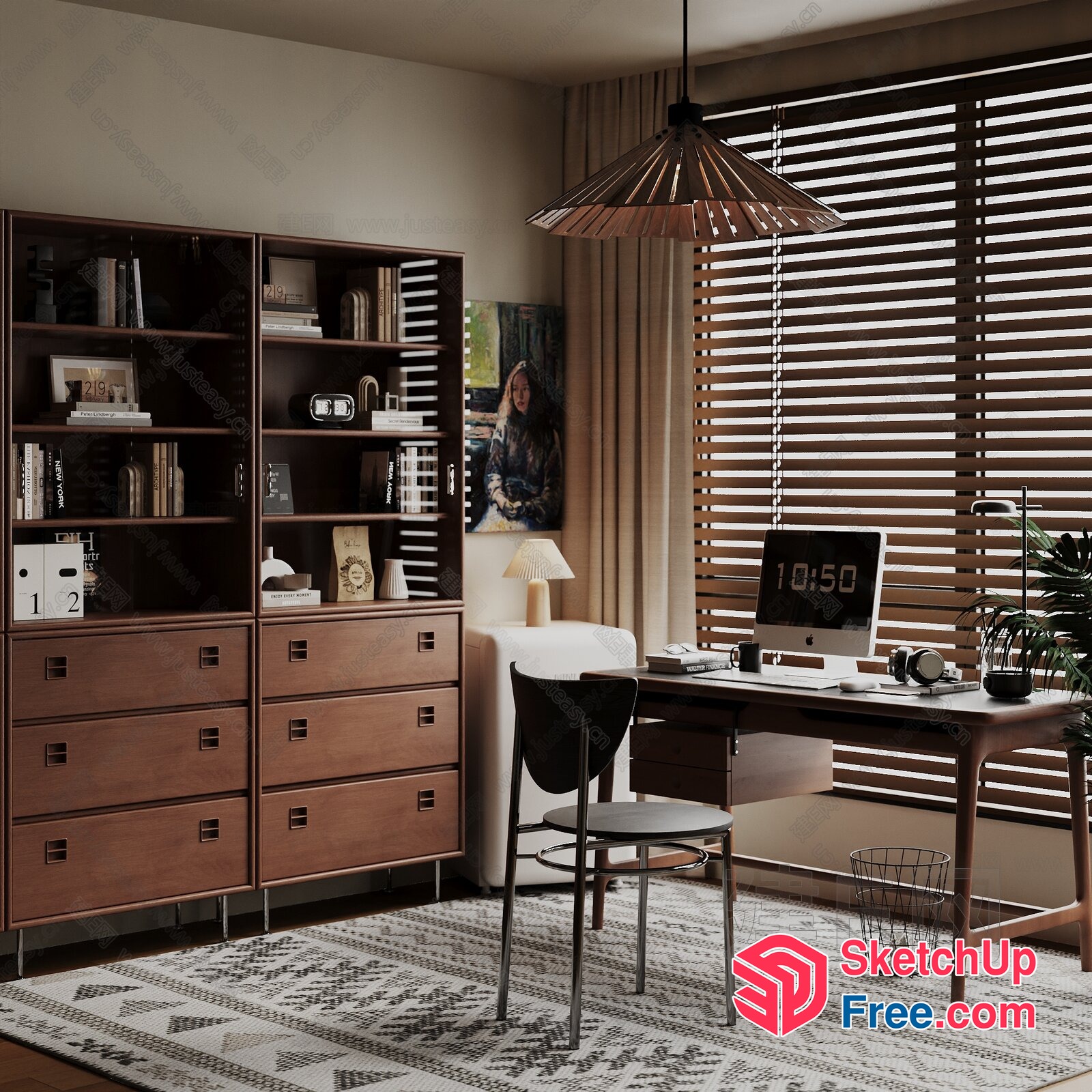 Modern Minimalist Office Space With Natural Wood Accents 3D SketchUp File