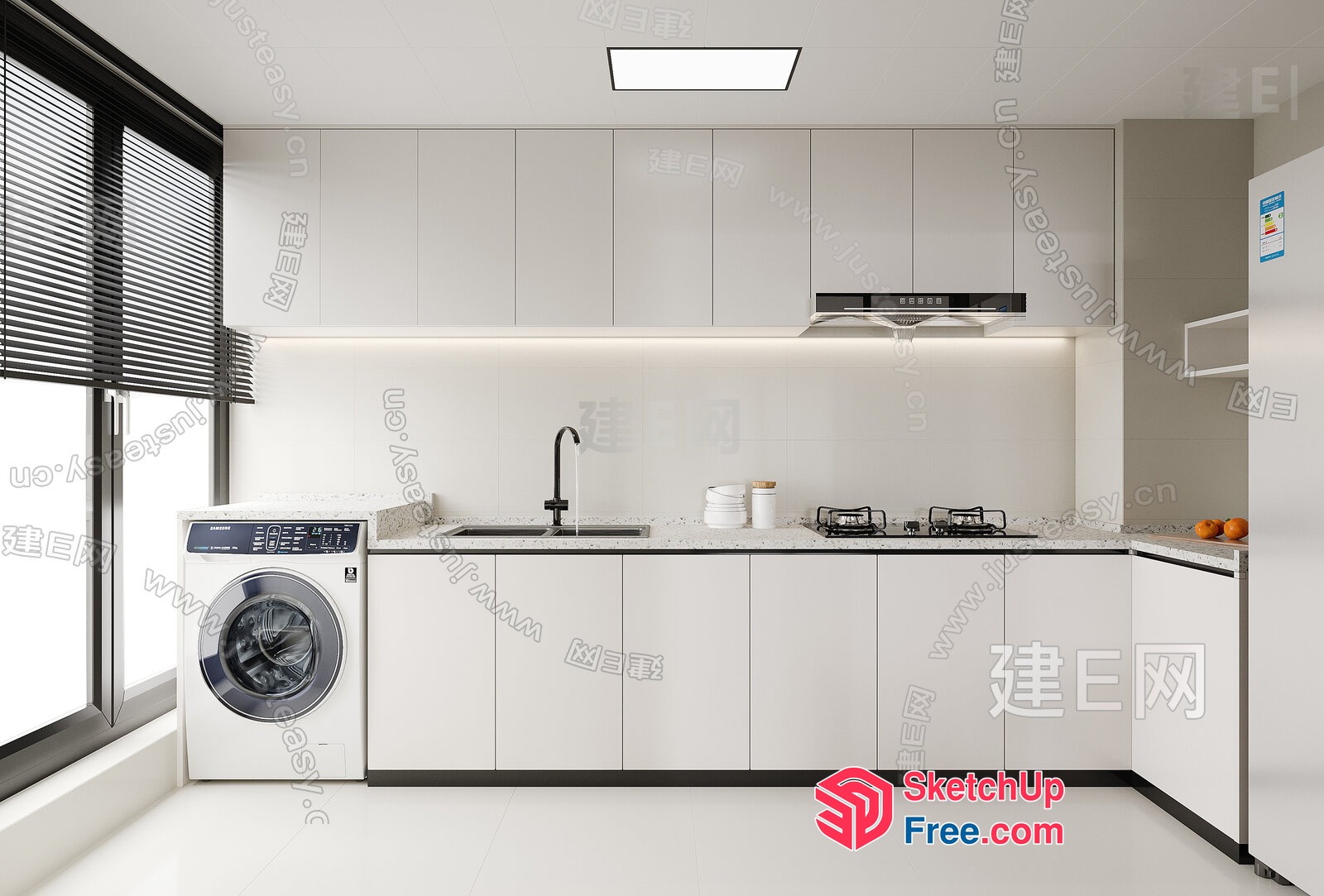 Modern White Kitchen Interior With Appliances And Window 3D SketchUp File