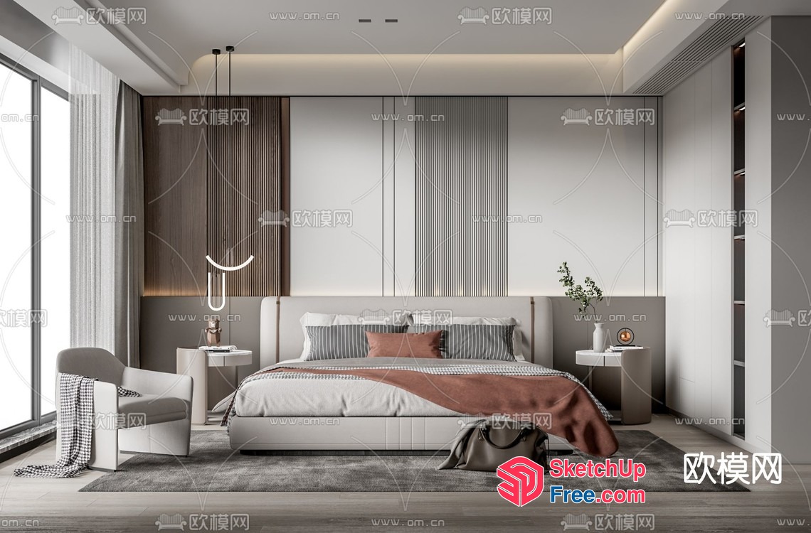 Modern Minimalist Bedroom Interior 3D SketchUp File