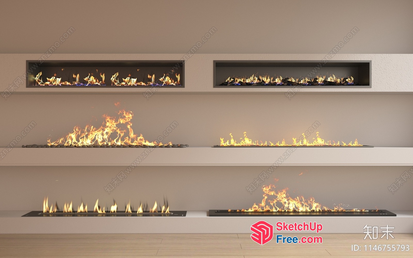Modern Fireplaces With Sleek Black Shelves 3D SketchUp File