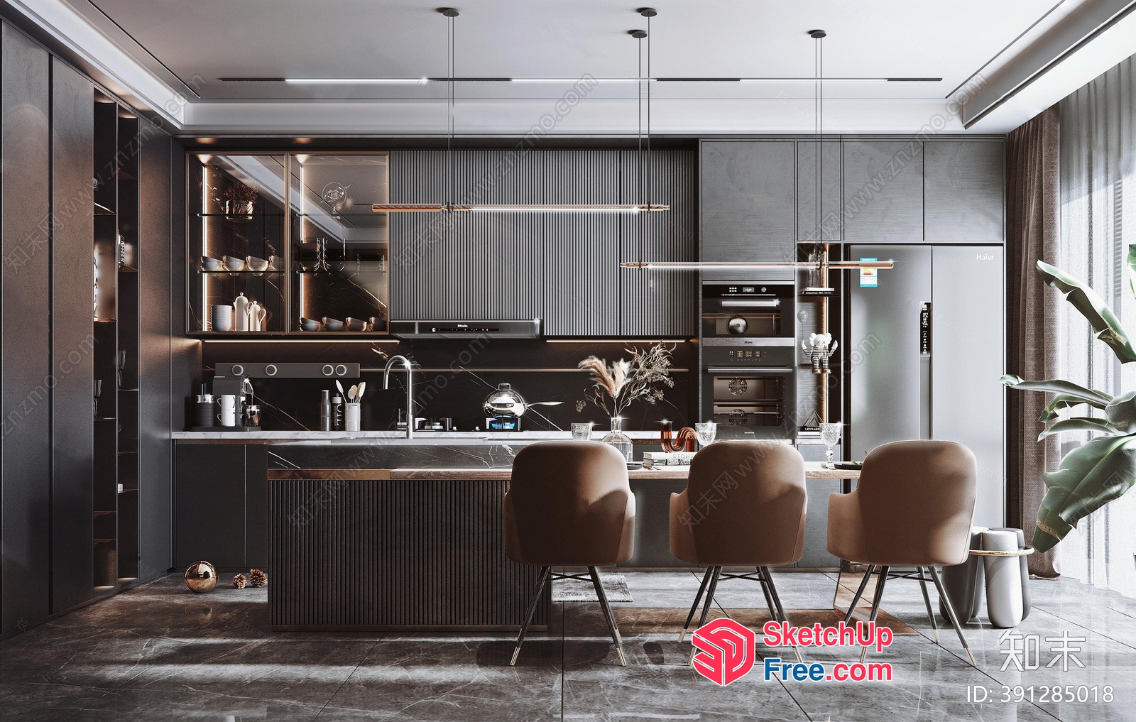 Modern Kitchen Island With Dining Area 3D SketchUp File