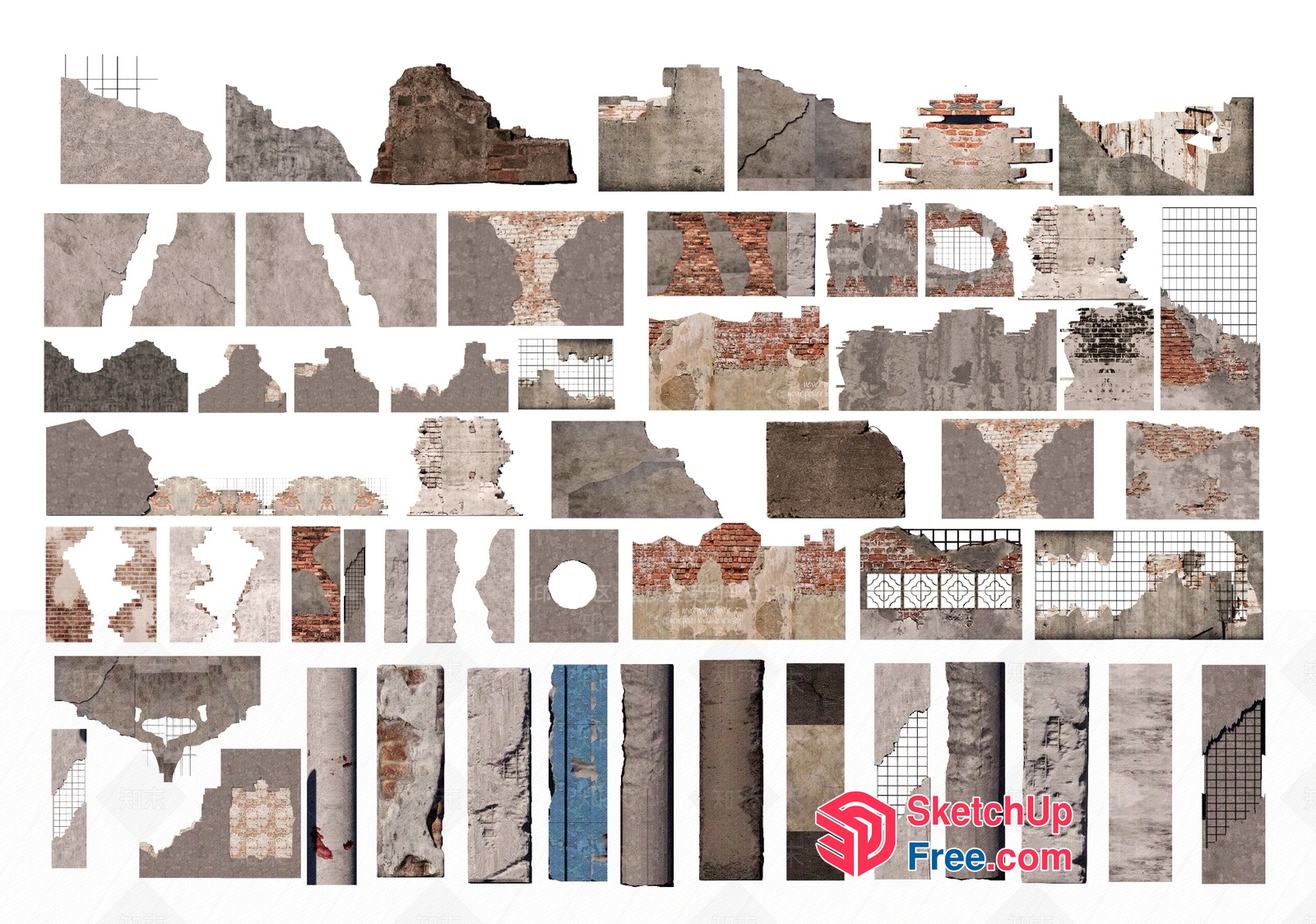 Collage Of Damaged And Weathered Wall Fragments 3D SketchUp File