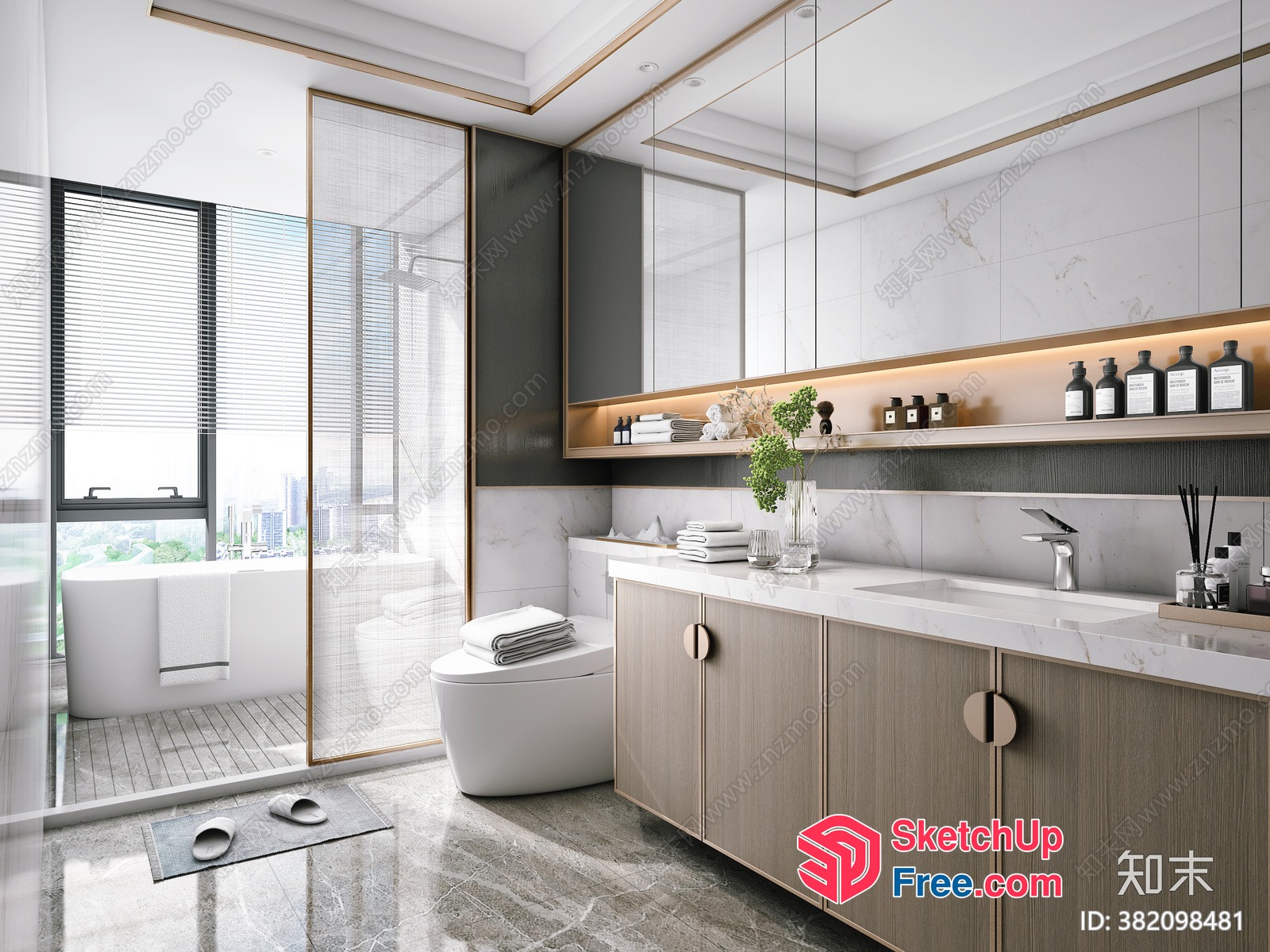 Modern Bathroom With Sleek White Fixtures And Natural Wood Accents 3D SketchUp File
