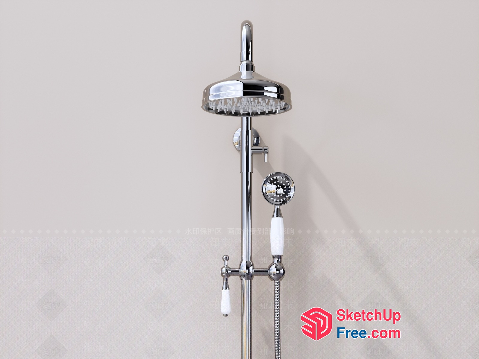 Classic Shower System With Chrome And White Accents 3D SketchUp File