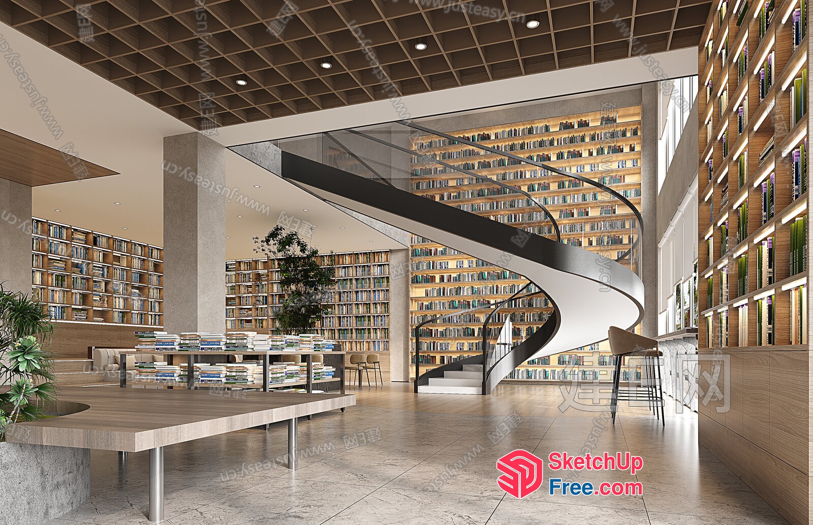 Elegant Modern Library Interior 3D SketchUp File