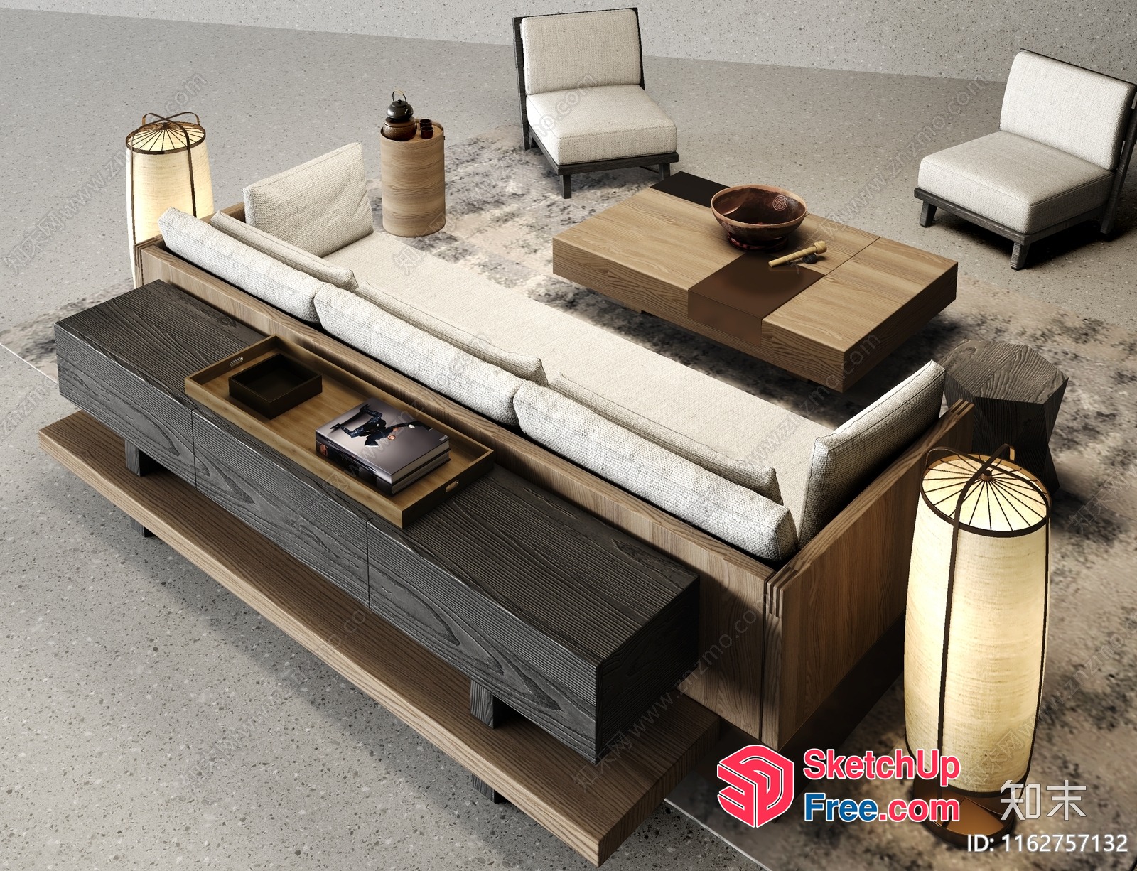 Japanese Style Living Room Furniture Set With Modern Design 3D SketchUp File