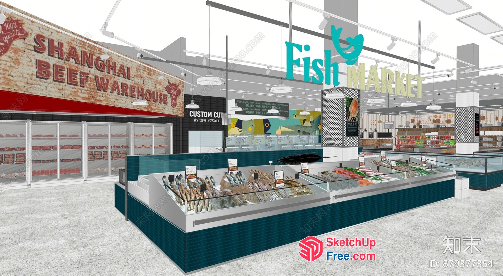 Modern Commercial Space With Fish Market And Shanghai Beef Warehouse 3D SketchUp File