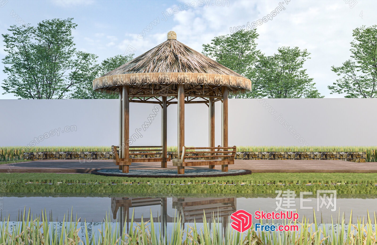 Asian-Style Outdoor Pavilion 3D SketchUp File