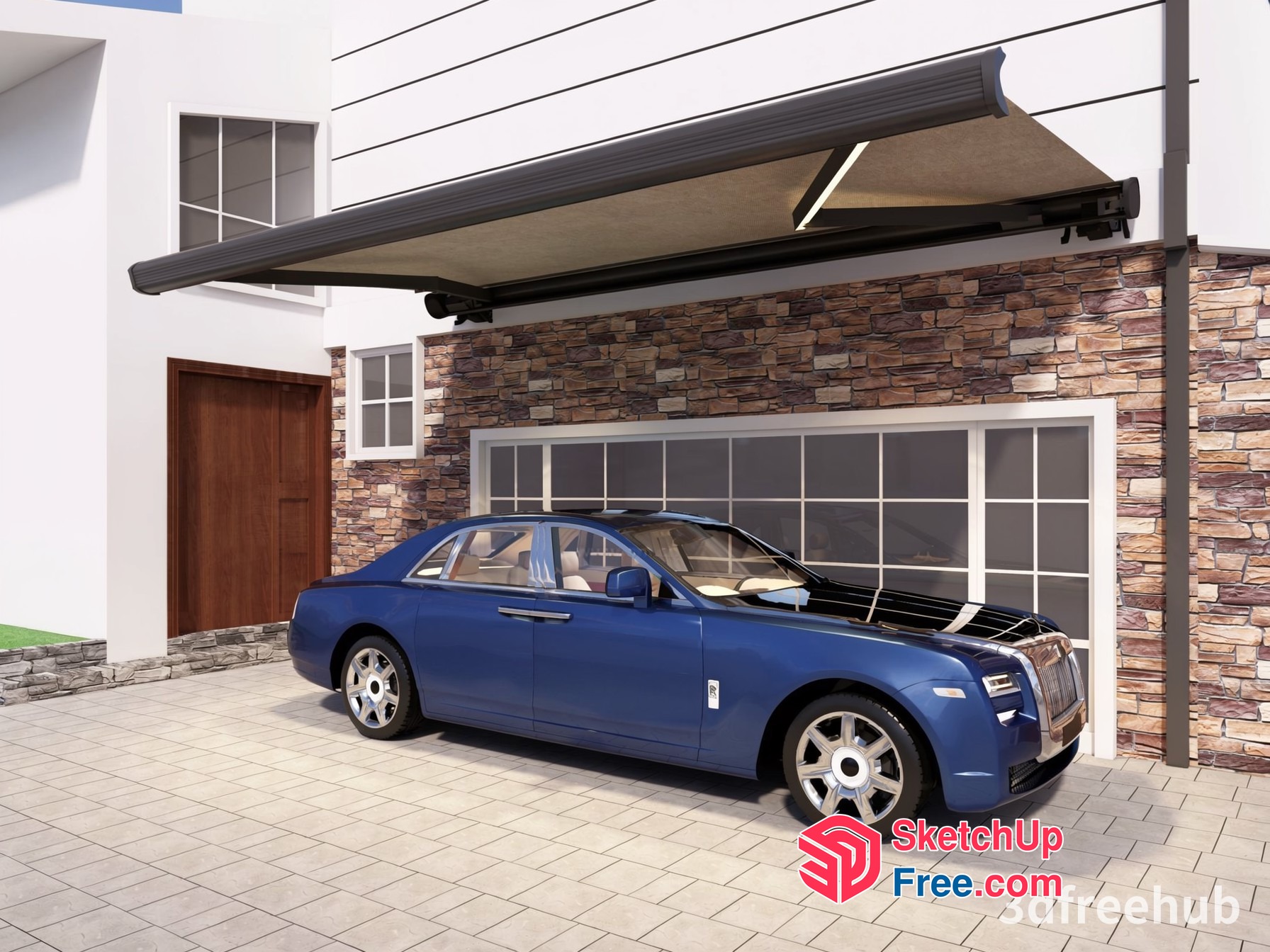 Luxury Car Parked In Front Of A Modern House 3D SketchUp File