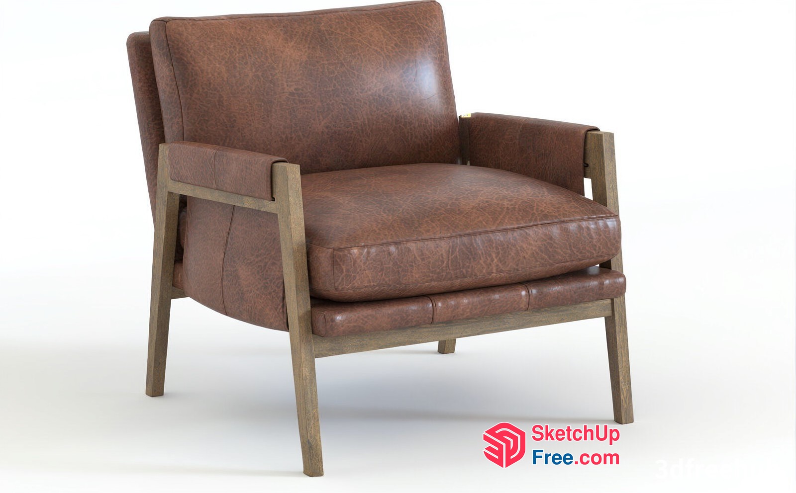 Modern Leather Armchair With Wooden Frame 3D SketchUp File