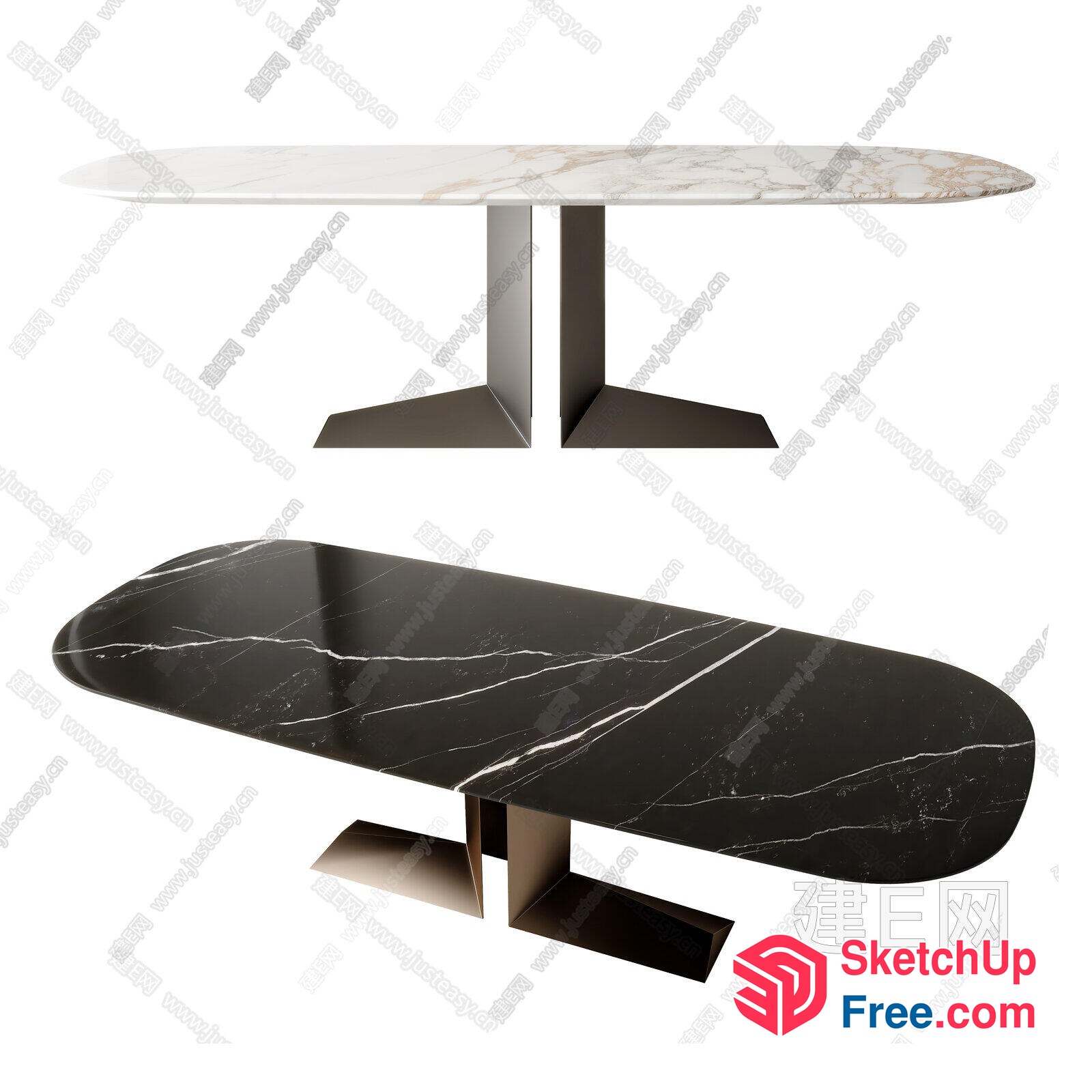 Oval-Shaped Marble Dining Table Set 3D SketchUp File