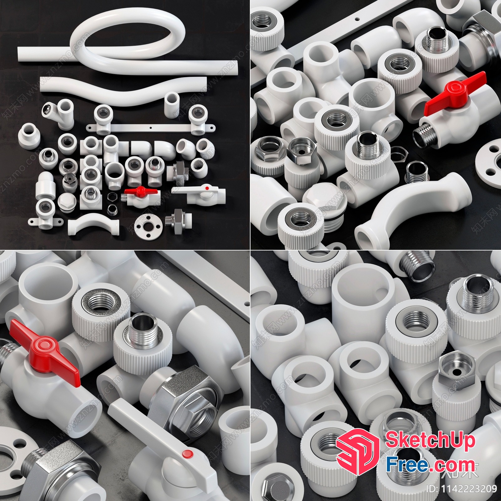 White Pvc Plumbing Parts And Fixtures 3D SketchUp File