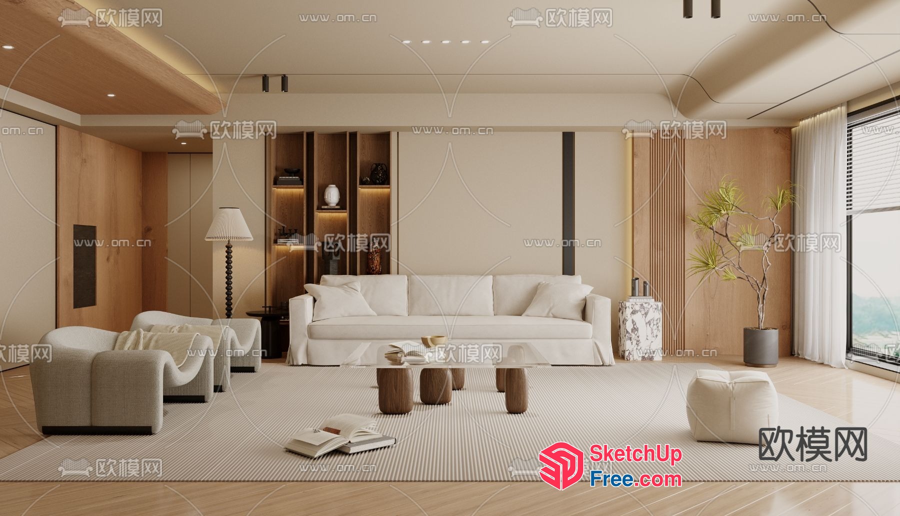 Modern Minimalist Living Room With White Furniture 3D SketchUp File