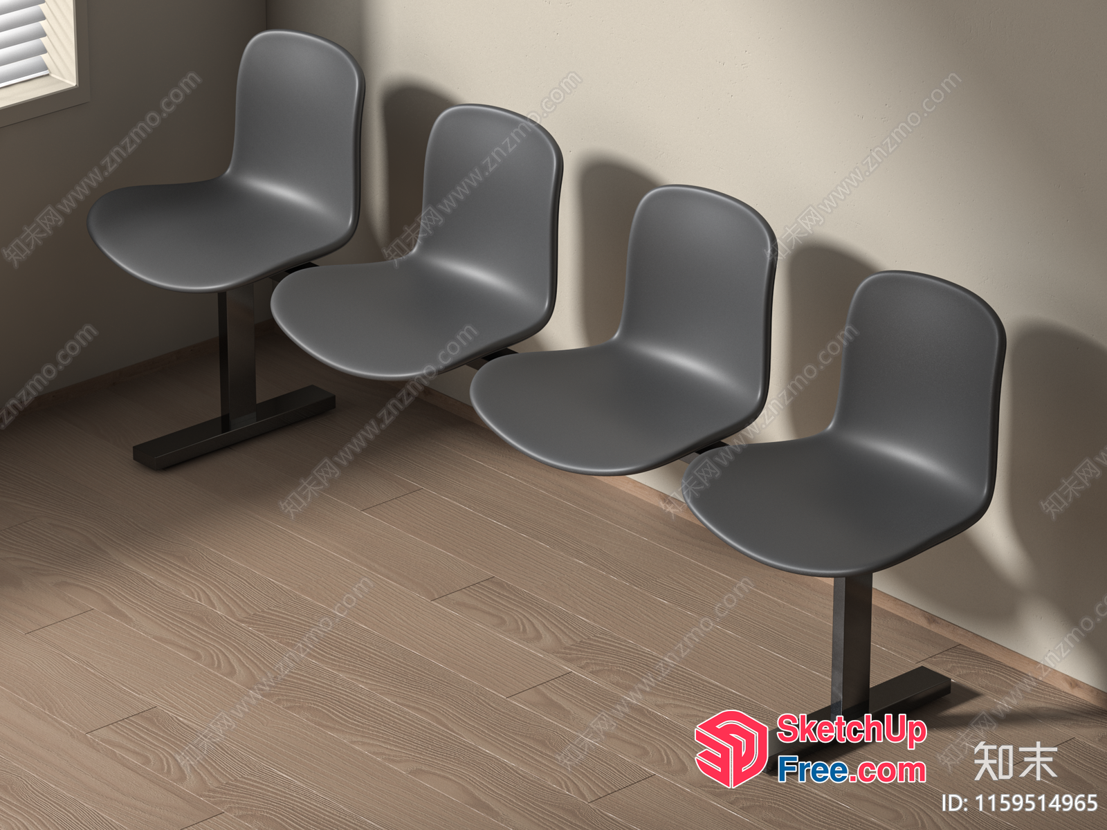 Four Grey Chairs In A Corner 3D SketchUp File