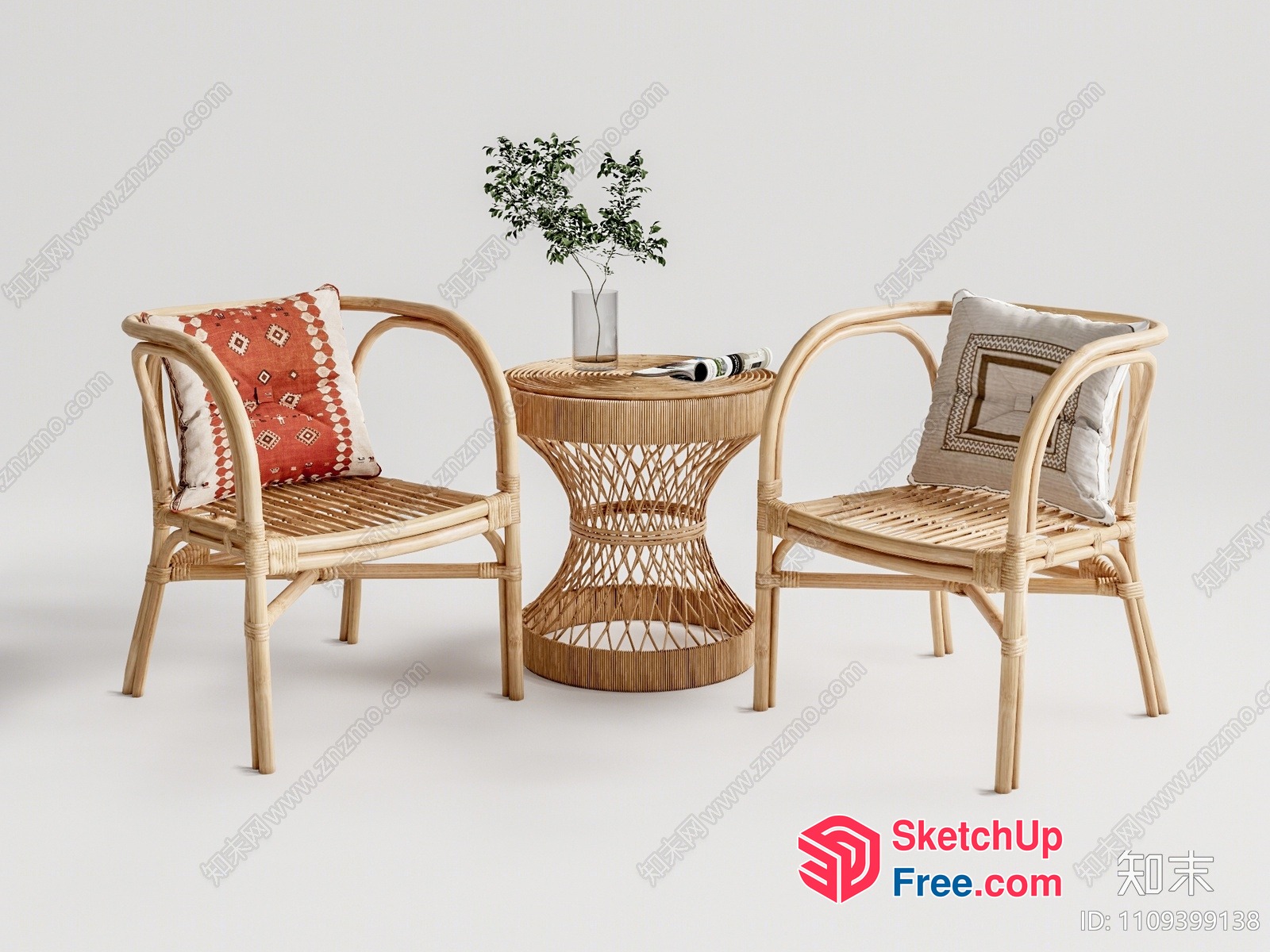 Natural Rattan Chairs And Table 3D SketchUp File