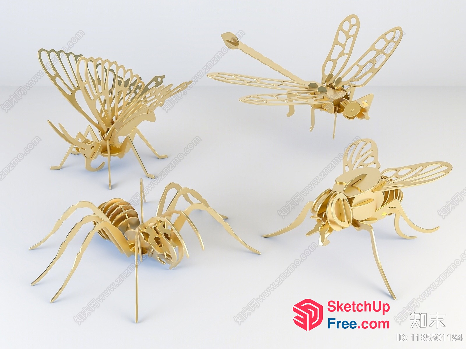 Intricate Gold Sculptures Of Insects 3D SketchUp File