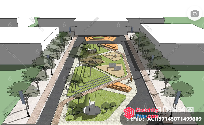 Aerial View Of A Park With A Pathway And Buildings 3D SketchUp File