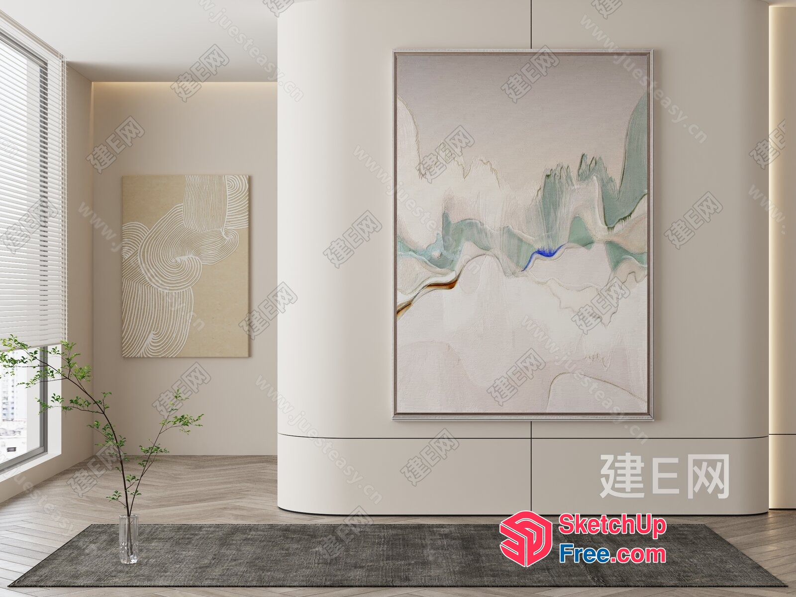 Modern Minimalist Interior Design With Elegant Pillars And Artwork 3D SketchUp File