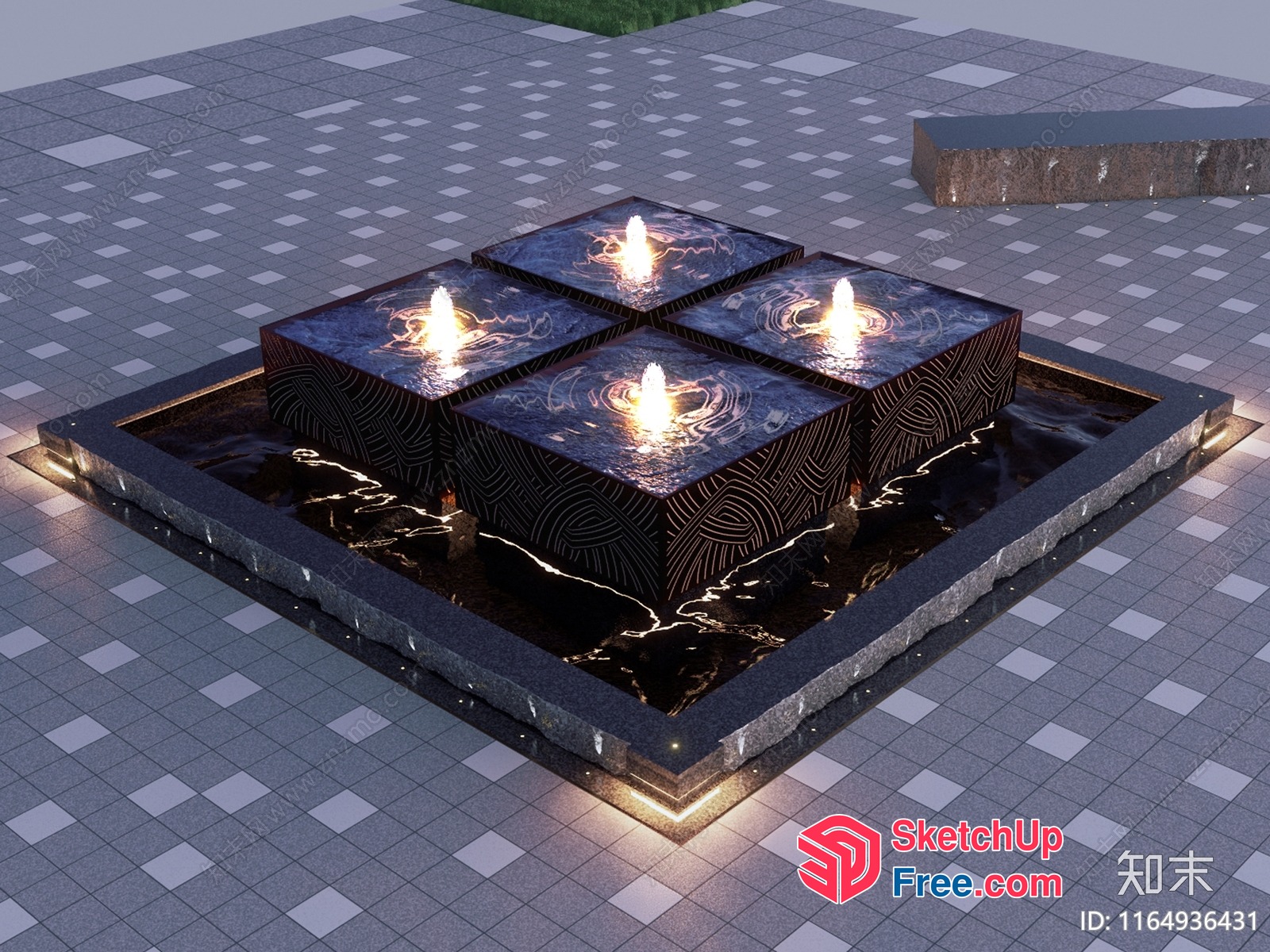A Modern Square Fountain With Black And White Patterns 3D SketchUp File