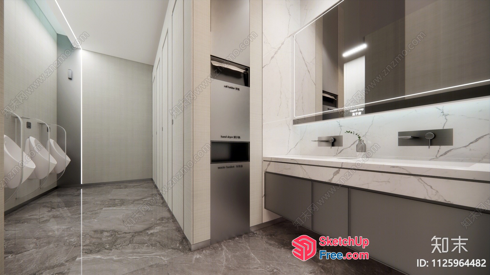 Modern Bathroom With Marble Floor And White Walls 3D SketchUp File