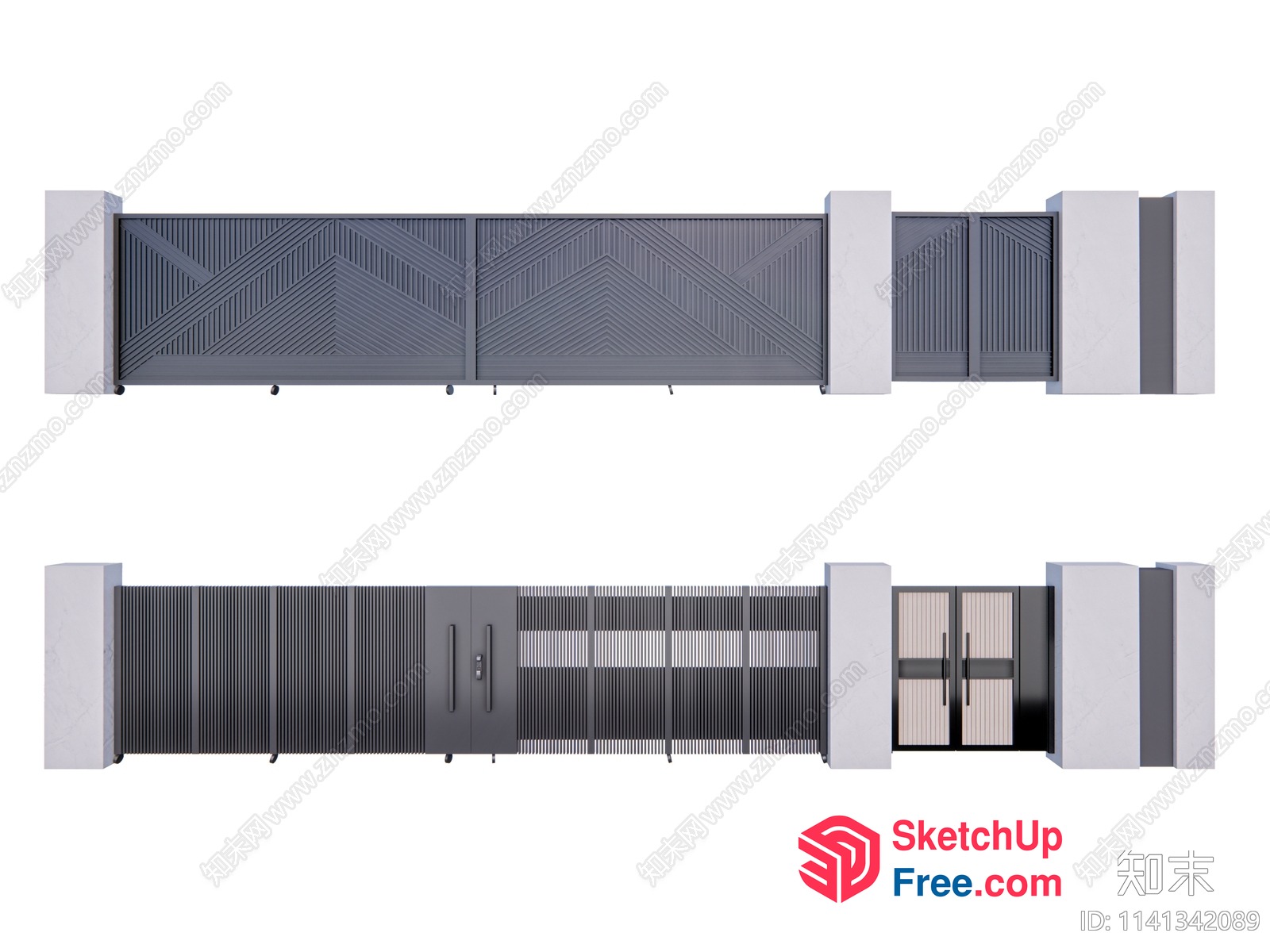 Exterior Grey Metal Gate With Decorative Panels 3D SketchUp File