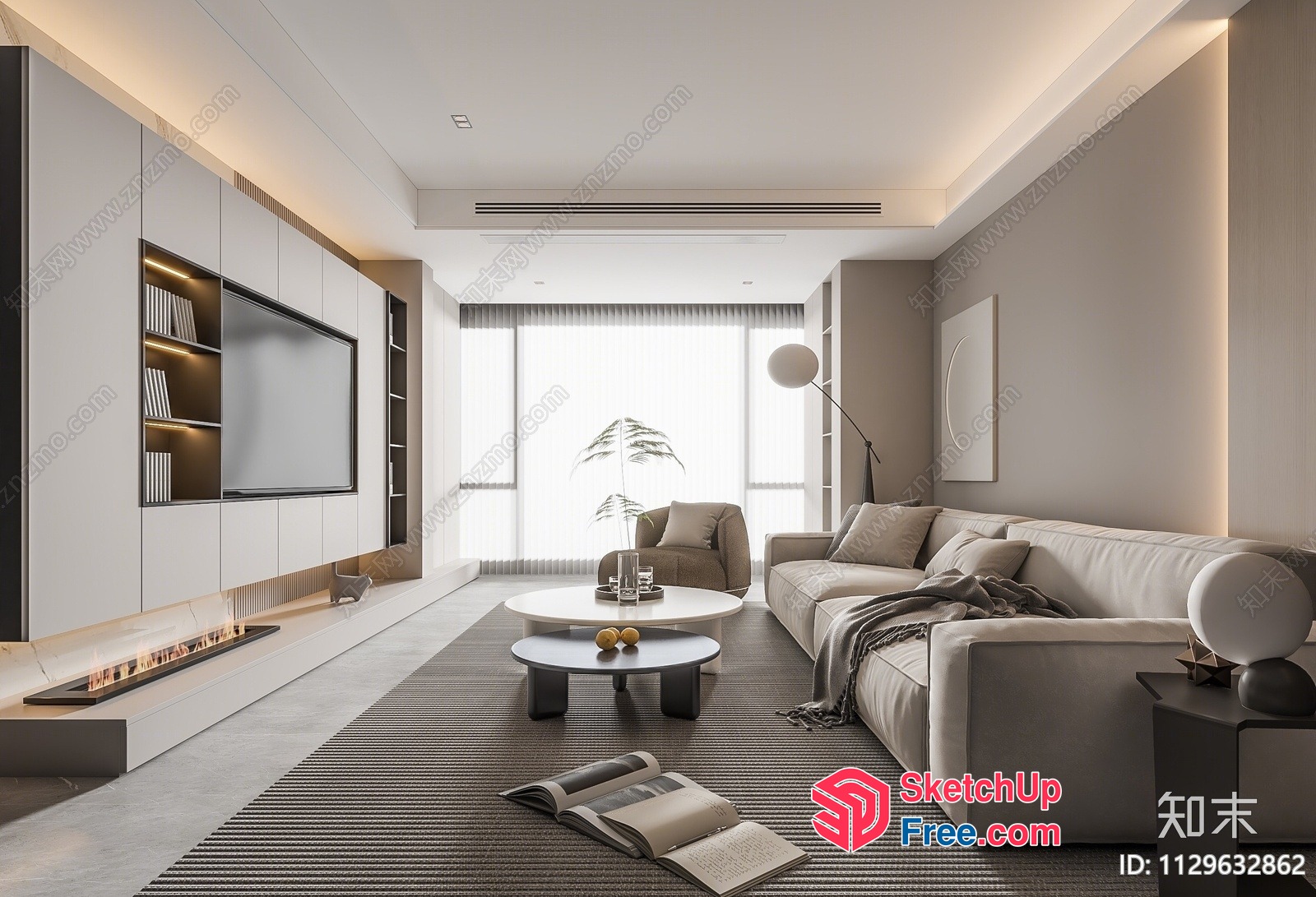 Modern Minimalist Living Room With Neutral Color Palette 3D SketchUp File