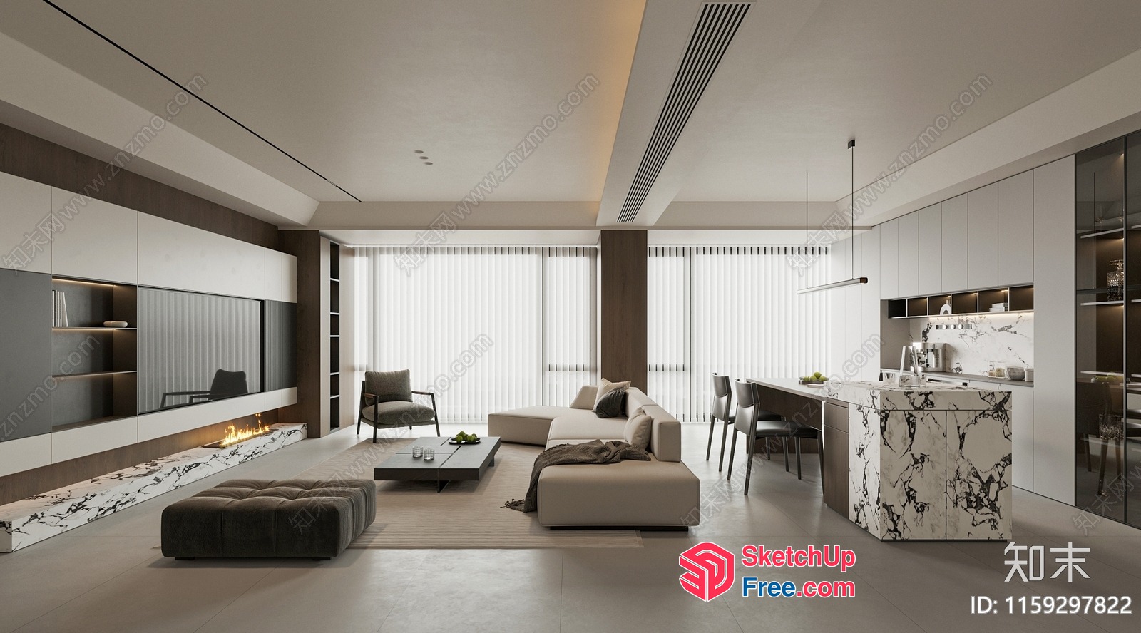 Modern Minimalist Living Room With Sleek Furniture And Natural Light 3D SketchUp File