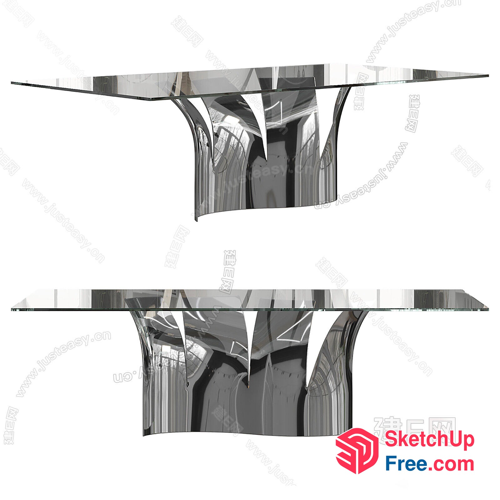 Modern Glass Table With Sleek Curved Legs 3D SketchUp File