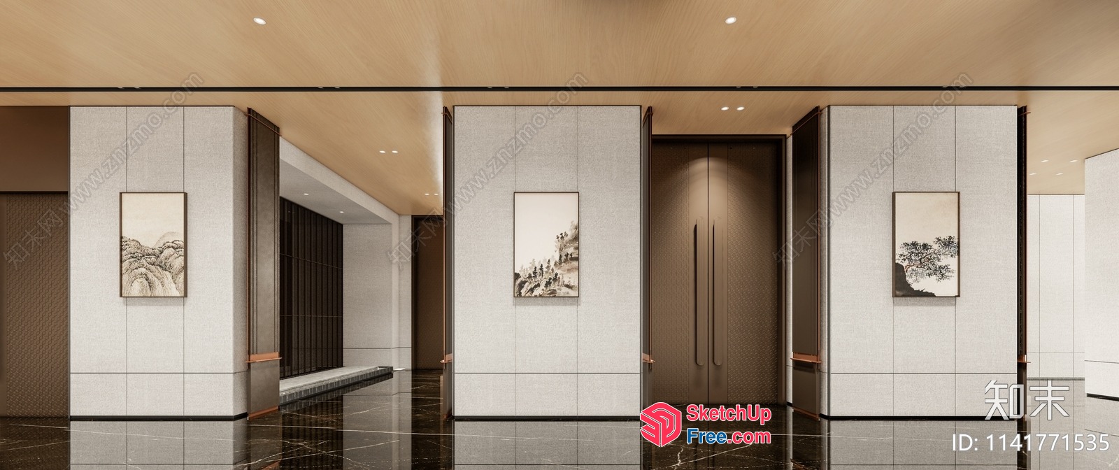 Modern Japanese-Style Entranceway With Elegant Pillars 3D SketchUp File