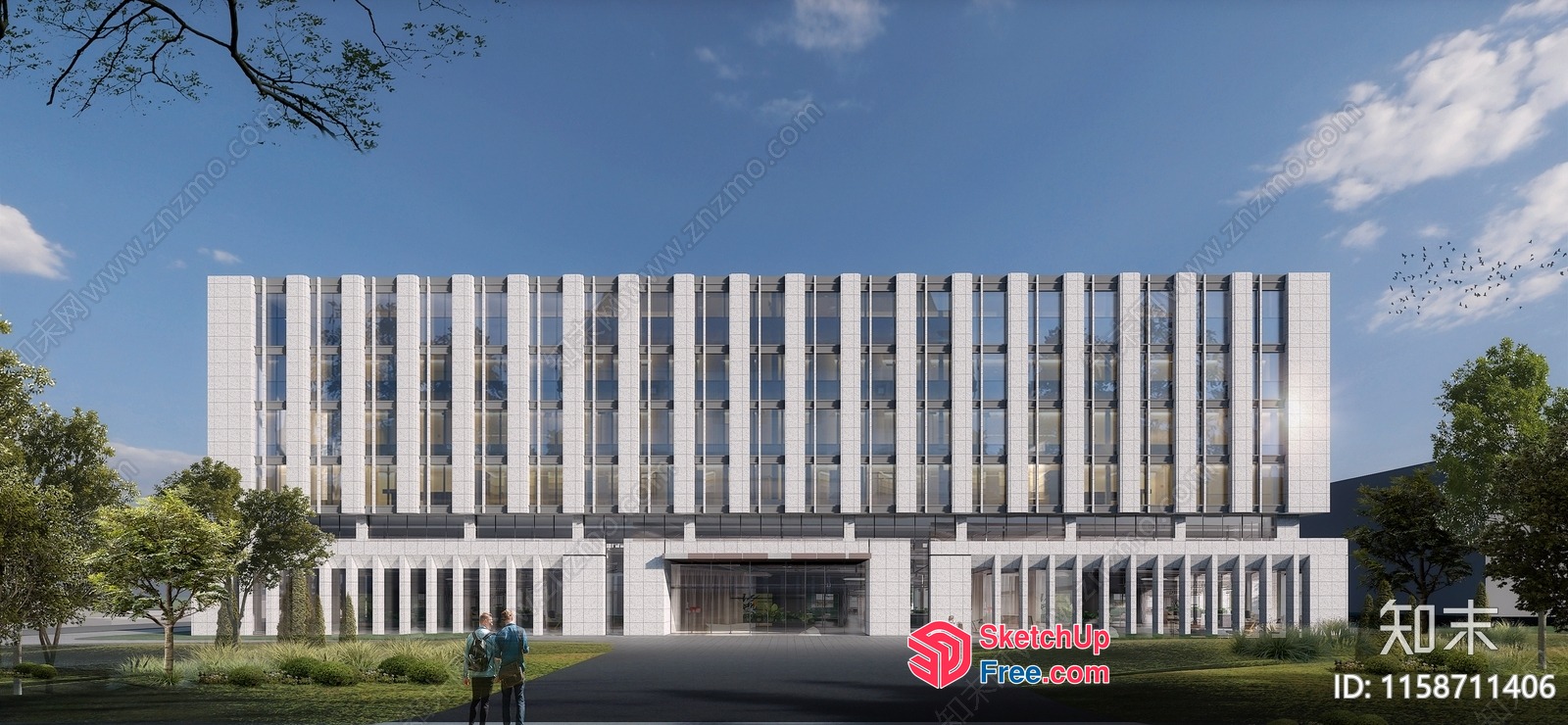 Modern Office Building With Glass Curtain Wall 3D SketchUp File