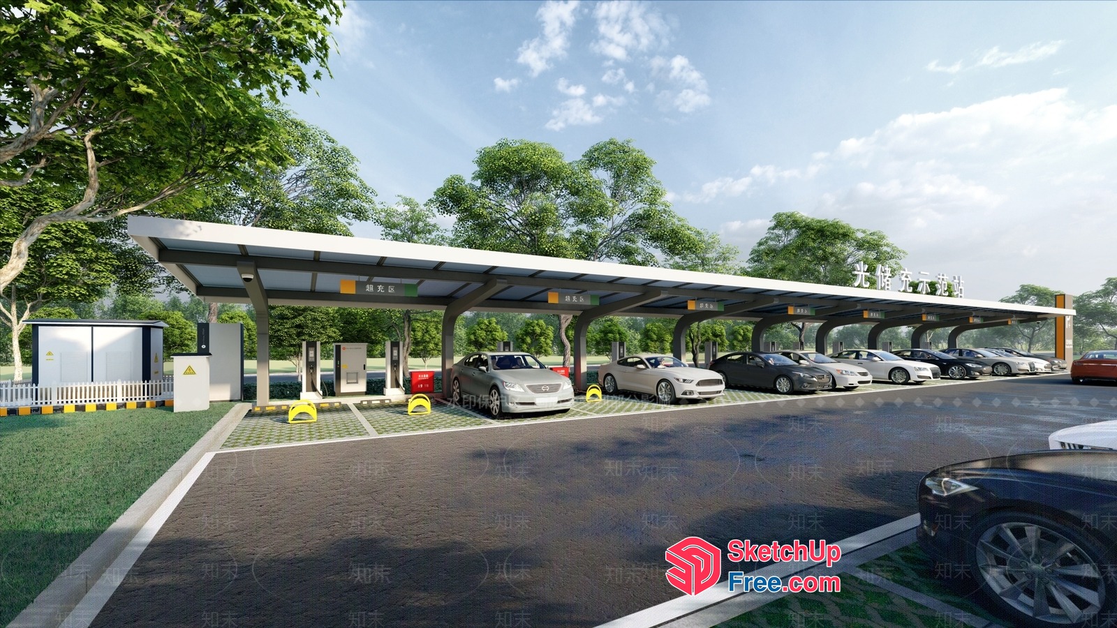 Modern Solar-Powered Car Charging Station 3D SketchUp File