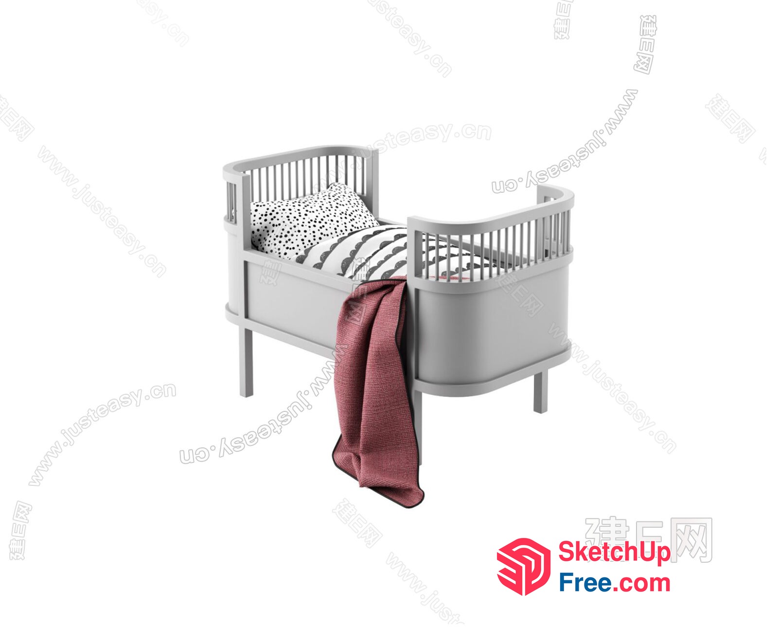 Grey Crib With Pink Blanket 3D SketchUp File