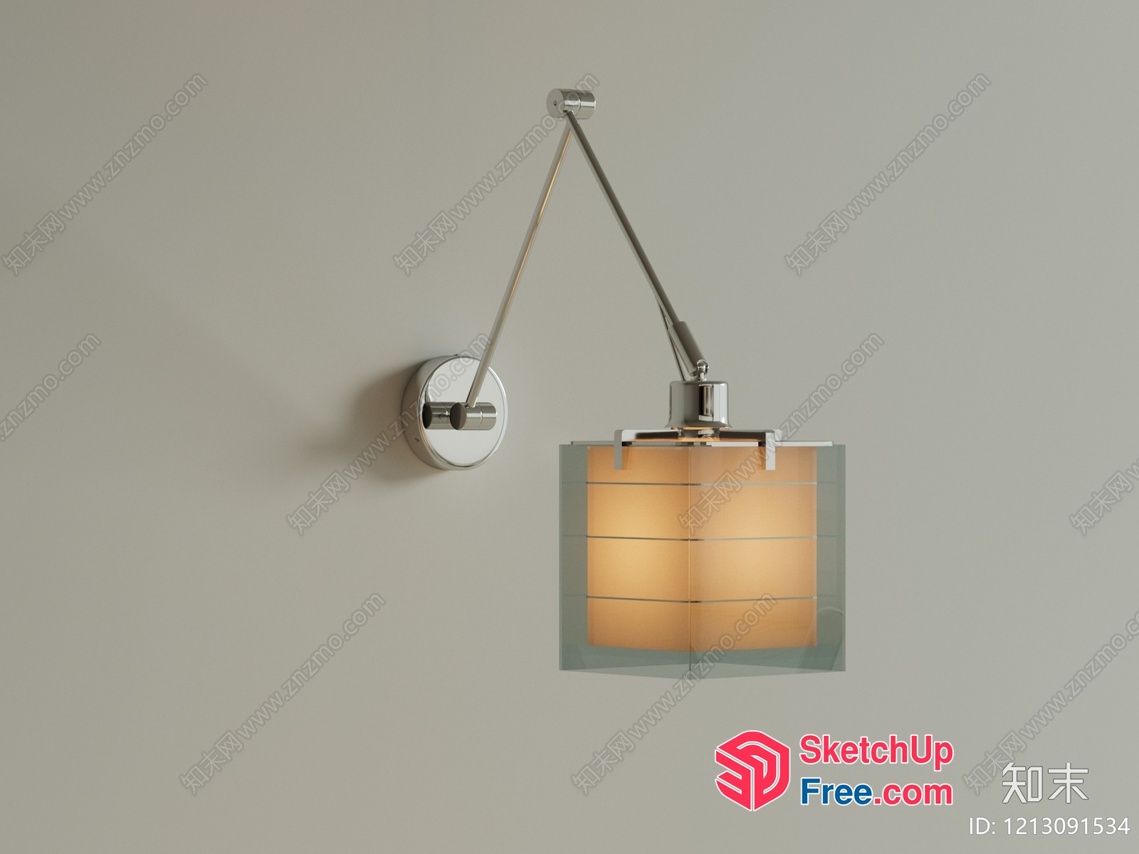 Modern Hanging Light Fixture With Metal Arm And Glass Shade 3D SketchUp File