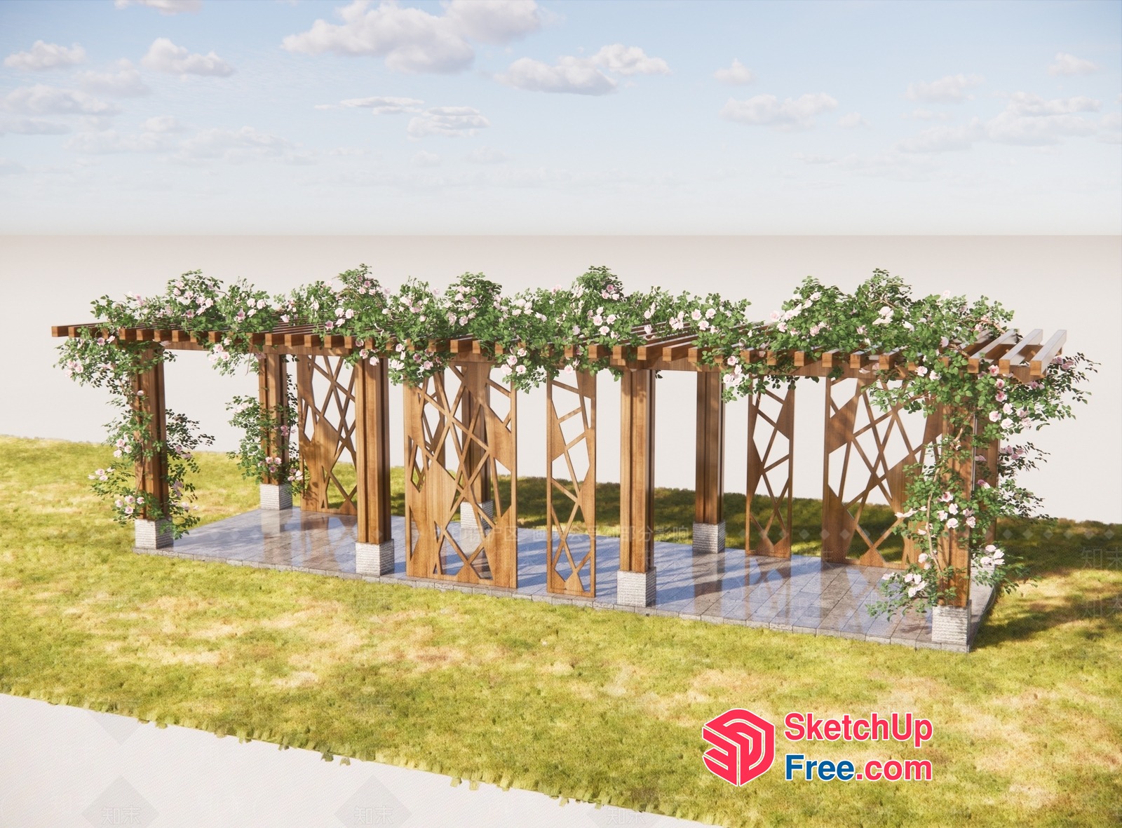 Wooden Pergola With Floral Decor 3D SketchUp File