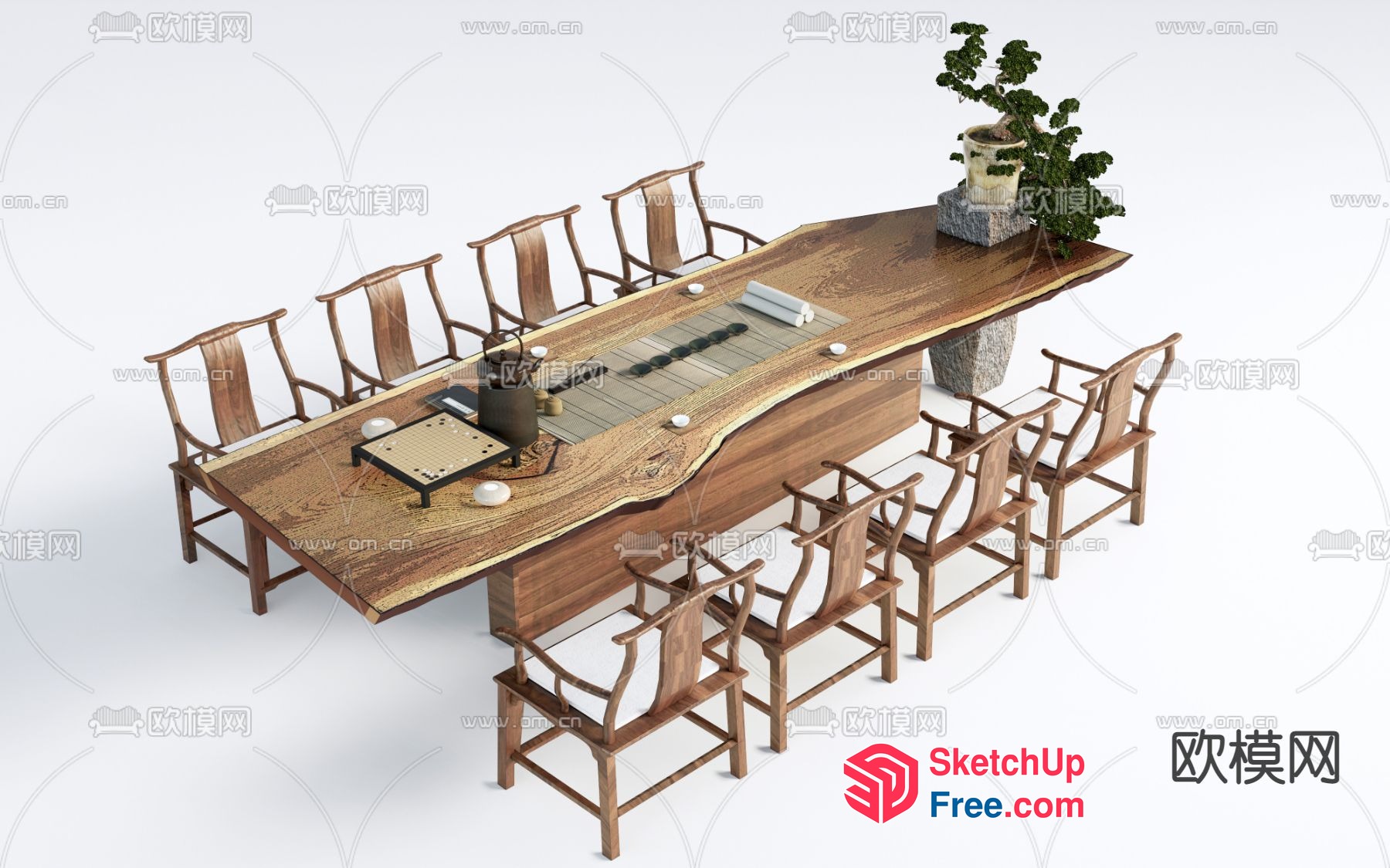 Traditional Asian Dining Table And Chairs 3D SketchUp File