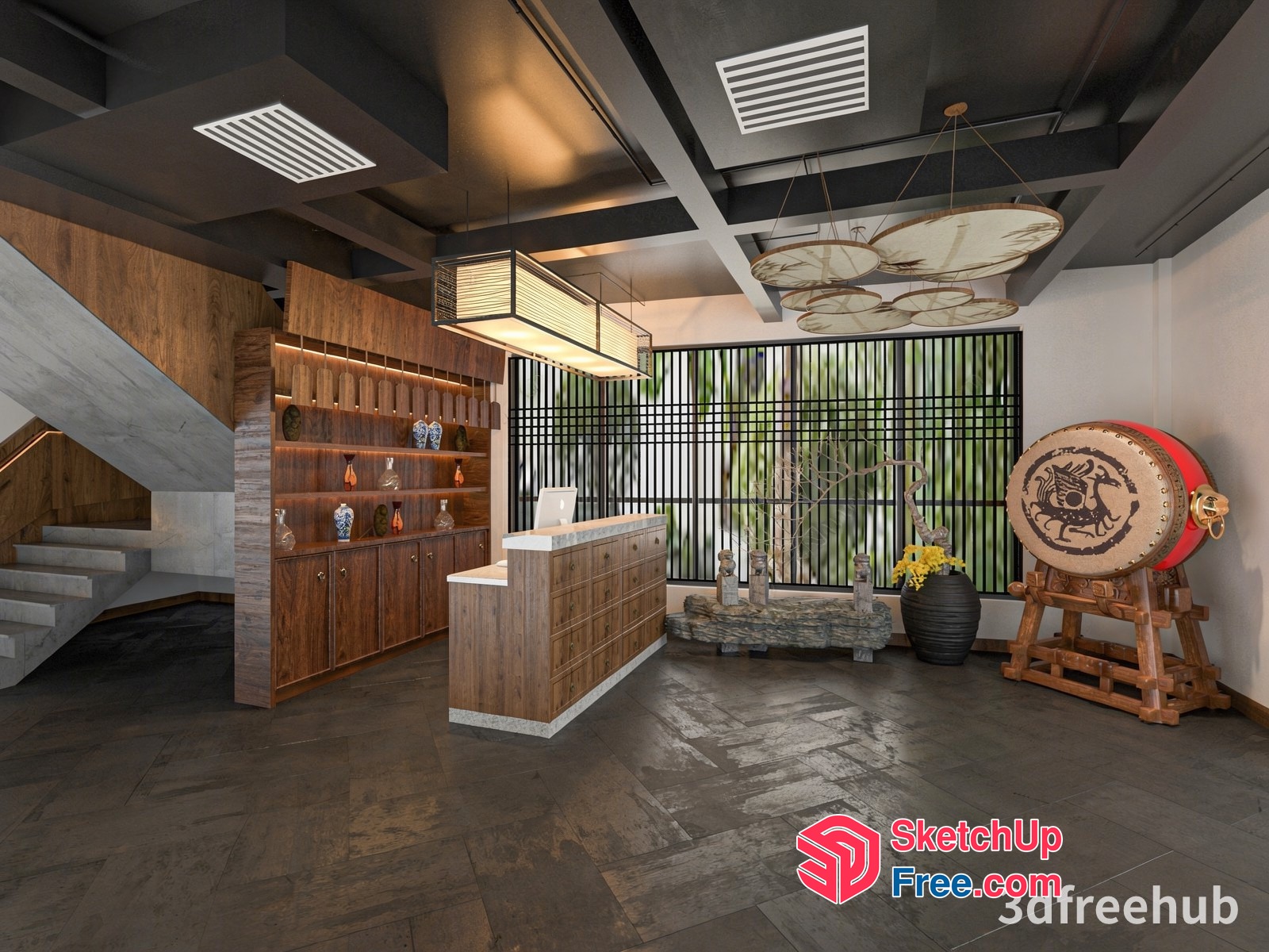 Modern Japanese-Inspired Reception Area 3D SketchUp File
