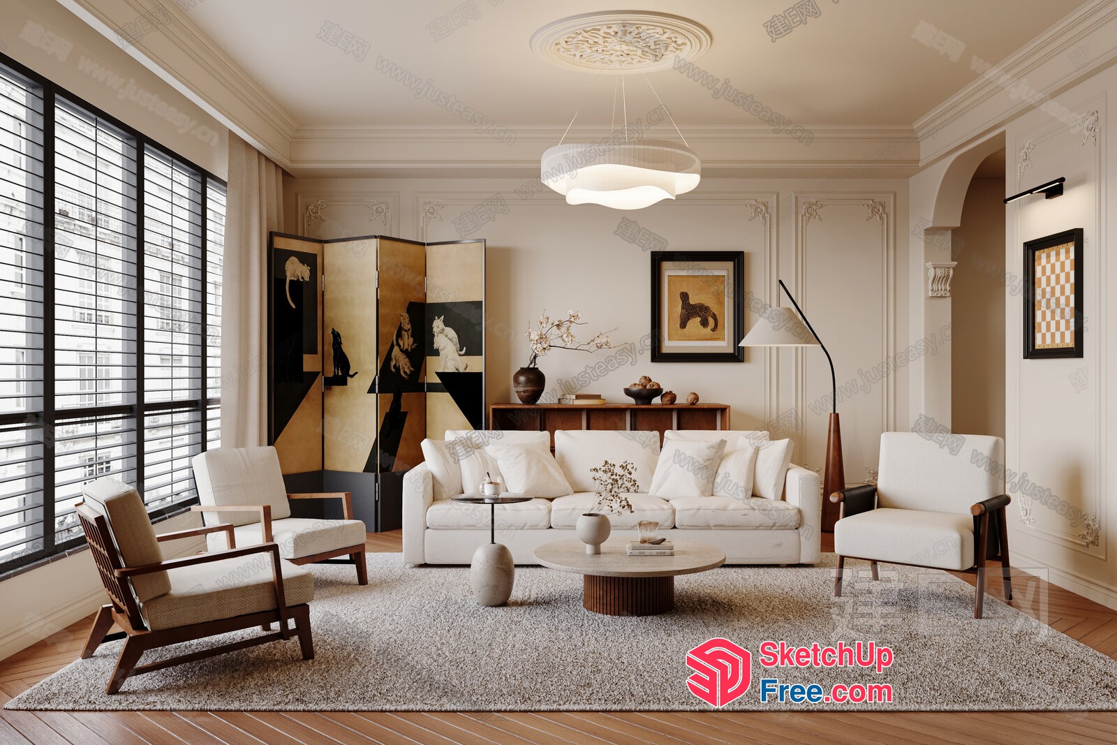 Elegant Living Room With White Furniture And Natural Light 3D SketchUp File