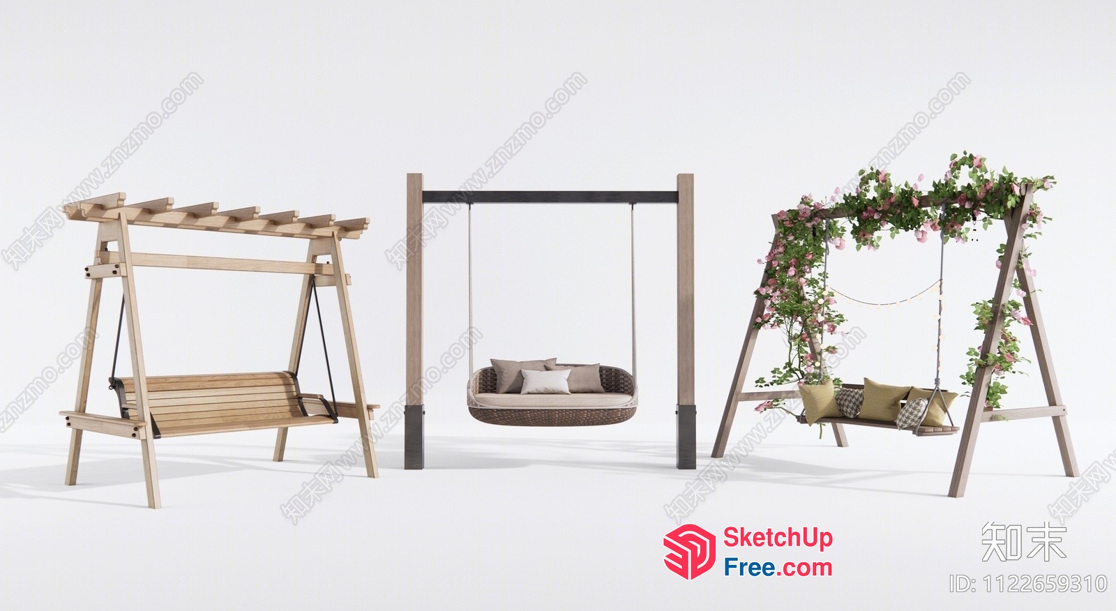 Elegant Outdoor Swing Set With Natural And Floral Accents 3D SketchUp File