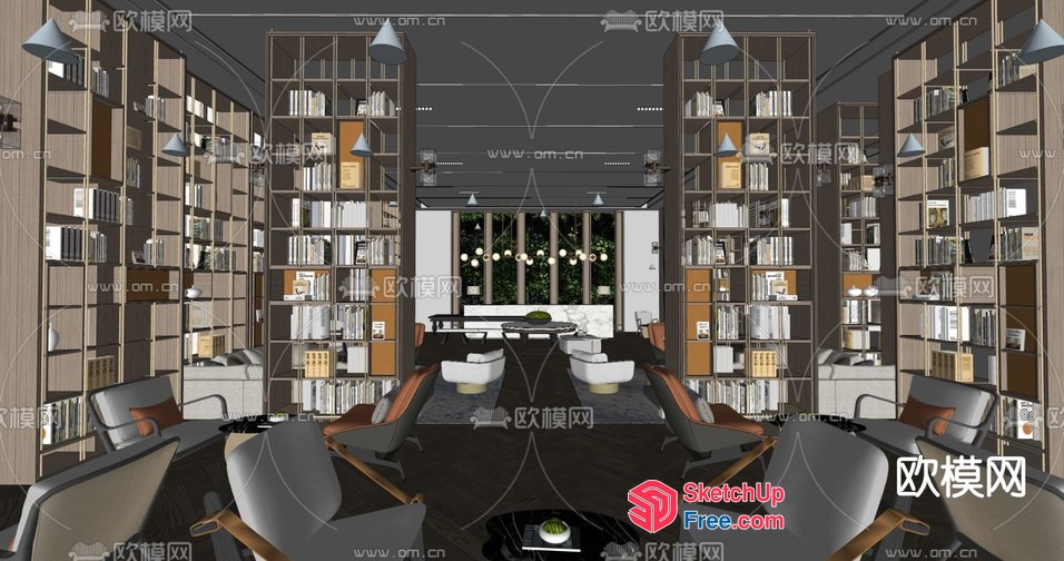 Modern Office Space With Bookshelves And Chairs 3D SketchUp File
