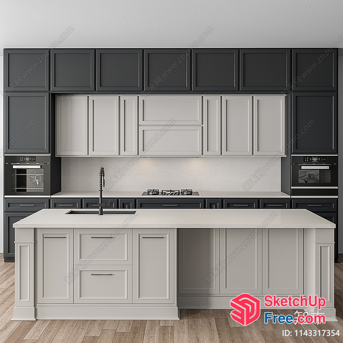 Modern Kitchen Island With White Countertops 3D SketchUp File