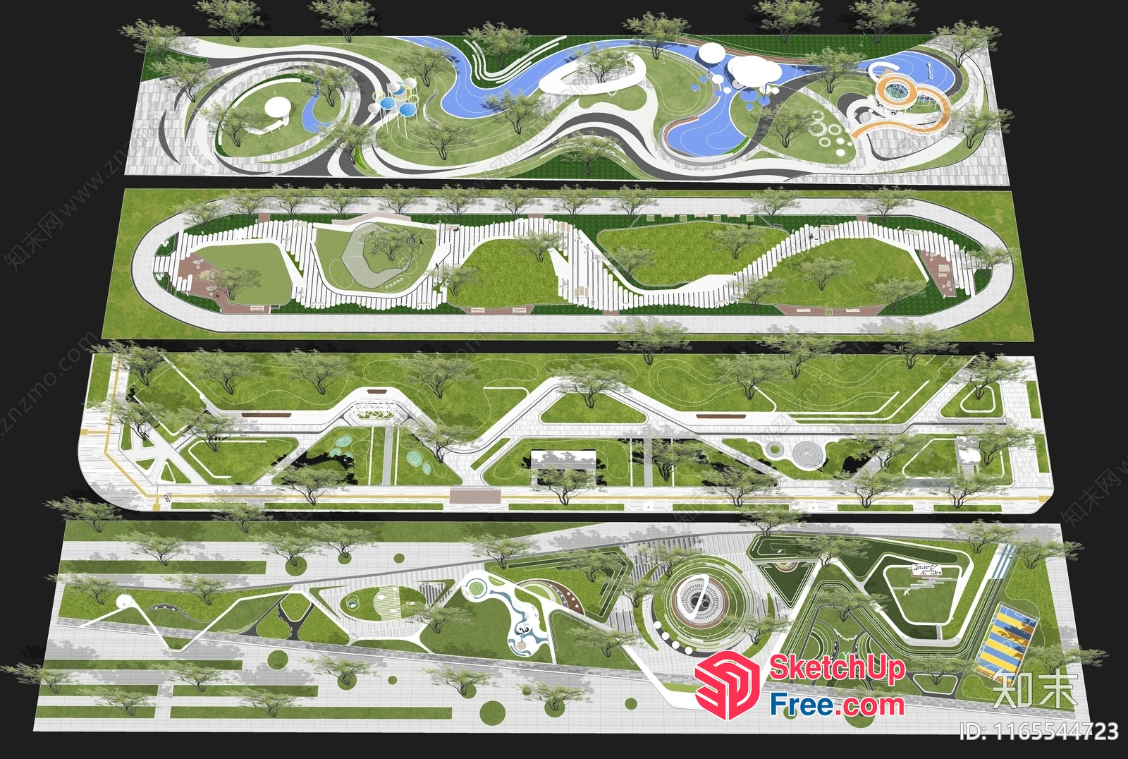 Modern Park Design With Lush Greenery And Serene Water Features 3D SketchUp File