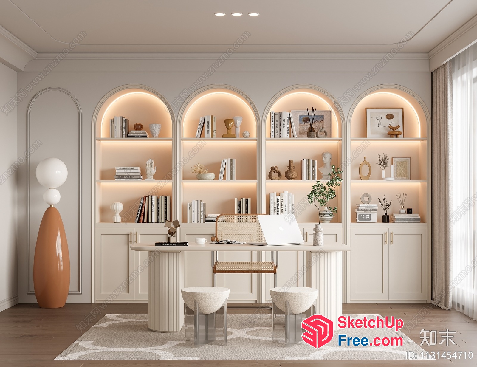 Minimalist Creamy Style Office Interior 3D SketchUp File