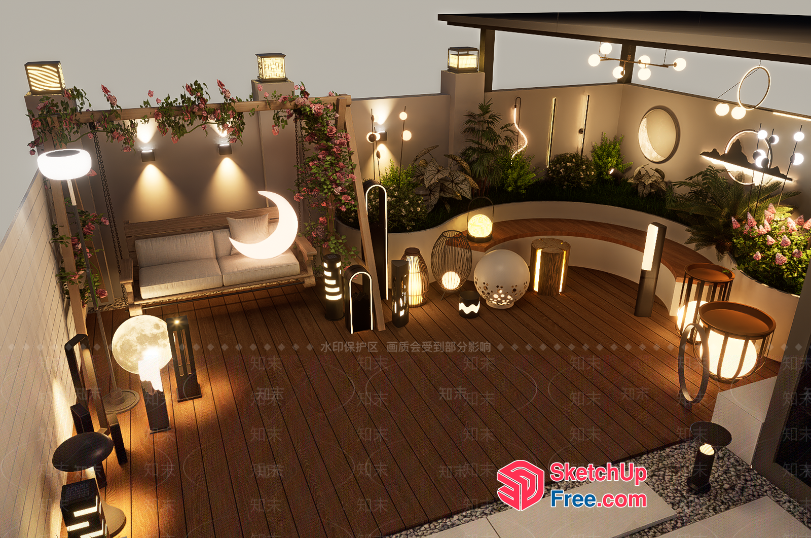 Elegant Outdoor Space With Moon-Inspired Decor 3D SketchUp File